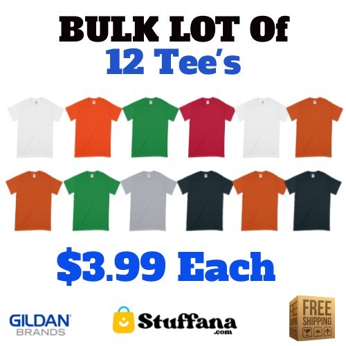 Gildan 12 Bulk Lot Heavy Cotton T-Shirt – Free Shipping – Mix & Match