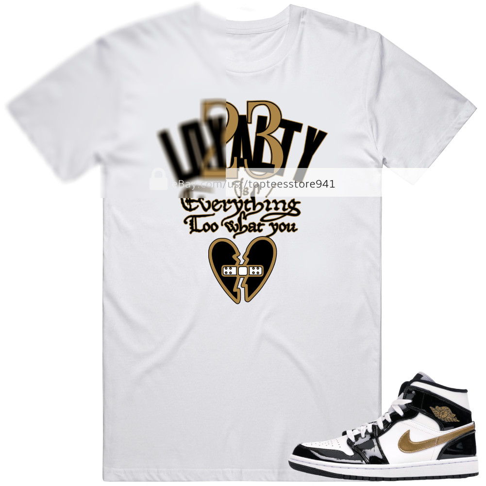 Shirt To Match Air Jordan 1 Mid Patent Black White Gold Men