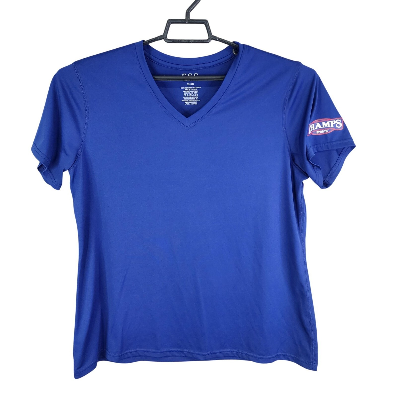 Mens Blue CSG Champs Sports Gear Shirt V-Neck 100% Polyester Short Sleeve XL