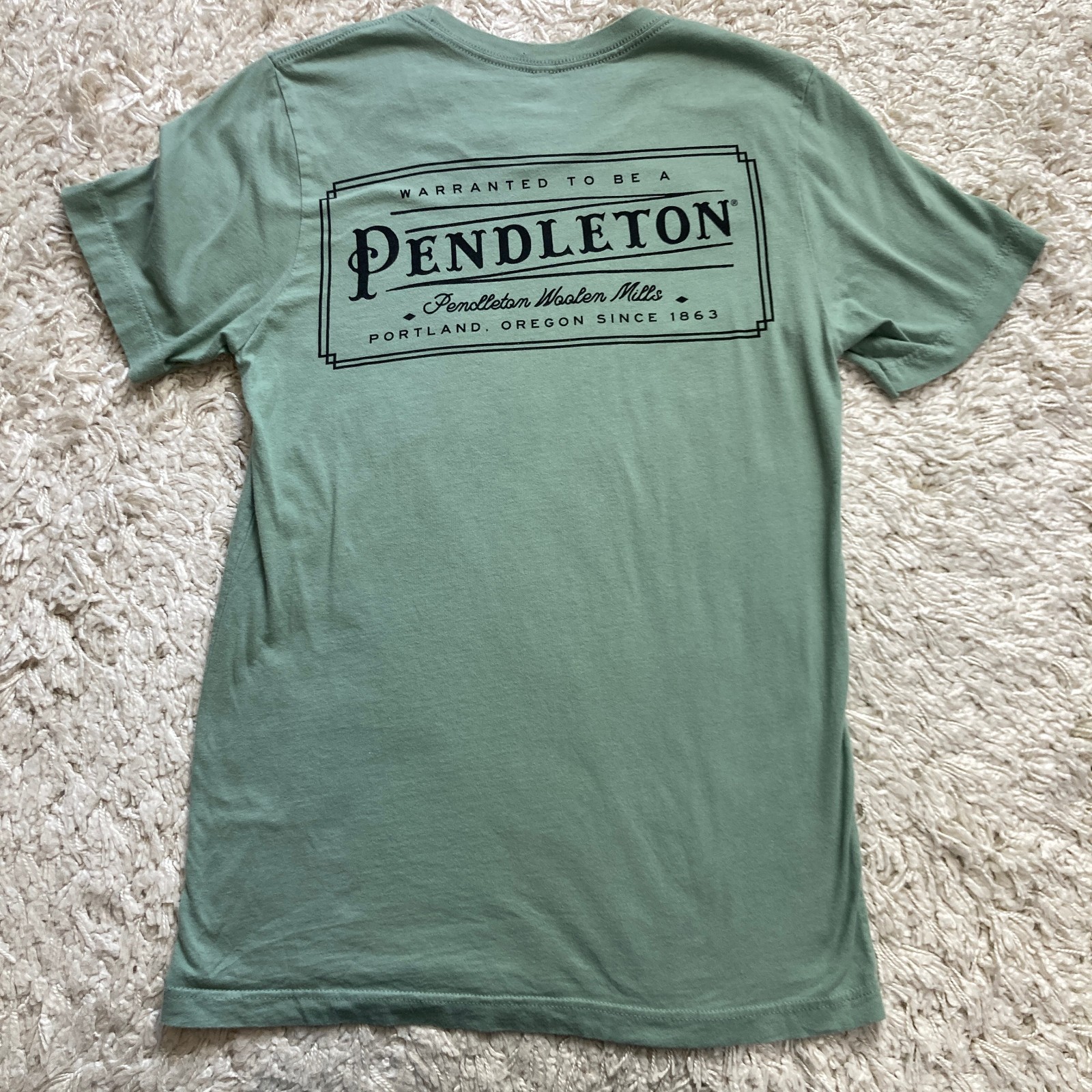 Pendleton Shirt Mens Small Green Vintage Logo Graphic Tee Woolen Mills