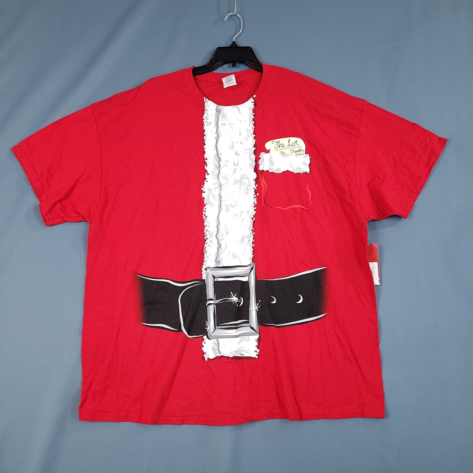 Men’s Heavy Cotton Christmas Holiday Short Sleeve Santa Claus Shirt Red Size 3XL