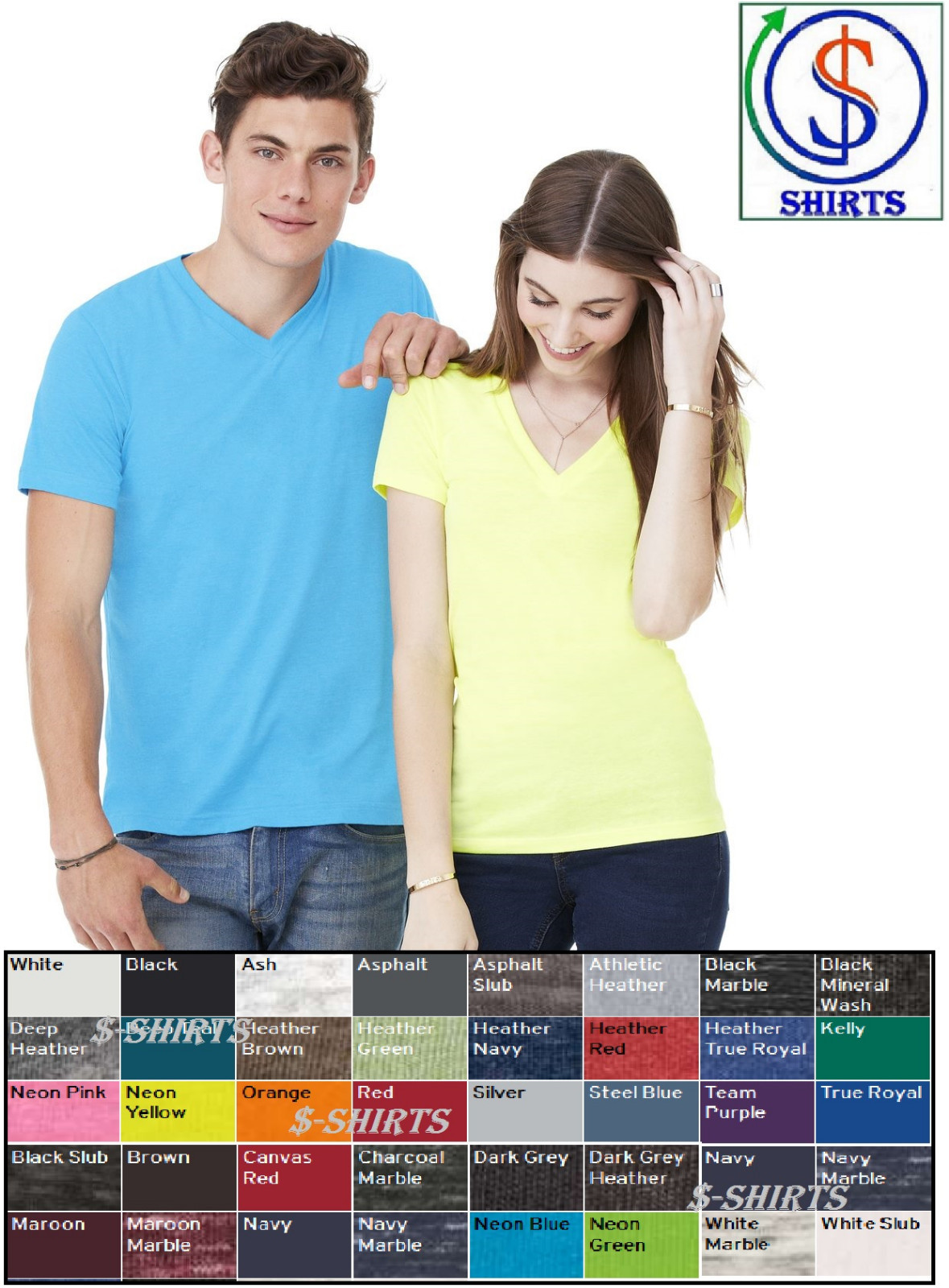 3005 Bella Canvas Unisex Short Sleeve V-Neck Jersey Tee XS – 3XL 40 Colors SALE