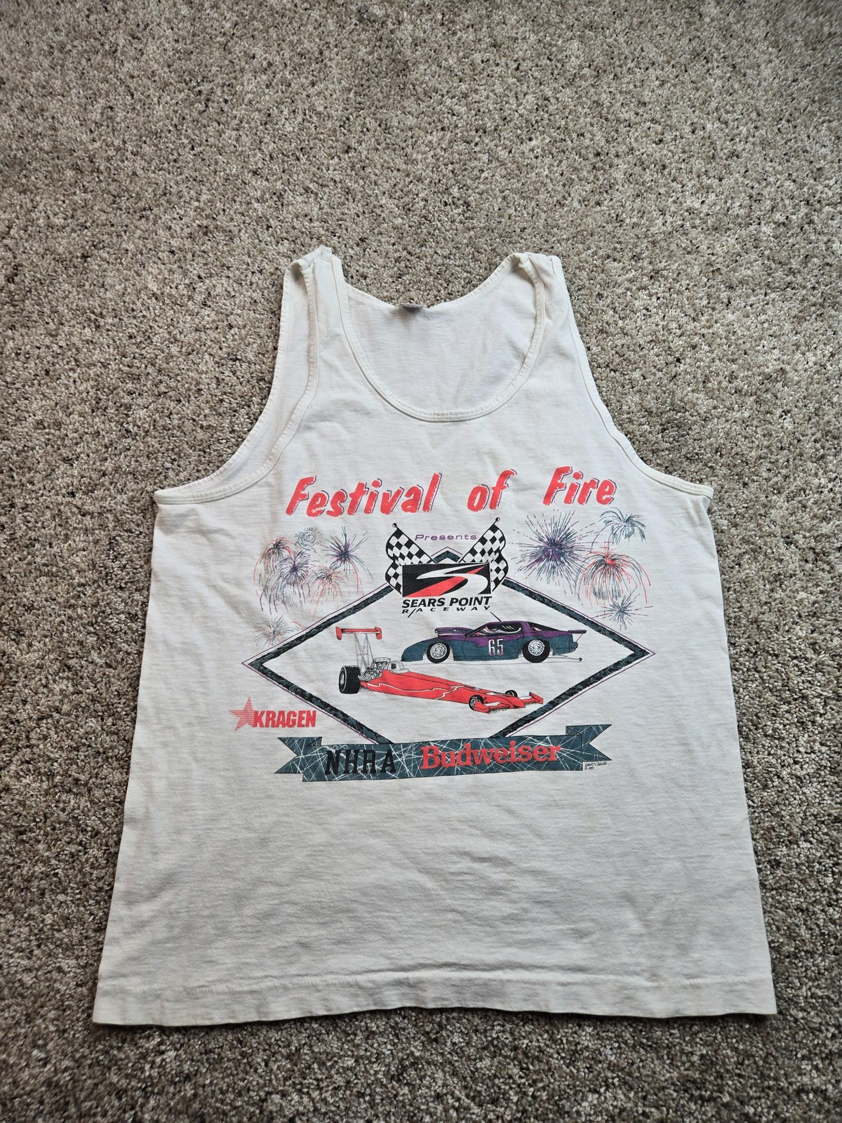 Vintage Festival Of Fire NHRA Budweiser Tank Top Shirt Large Single Stitch 90s