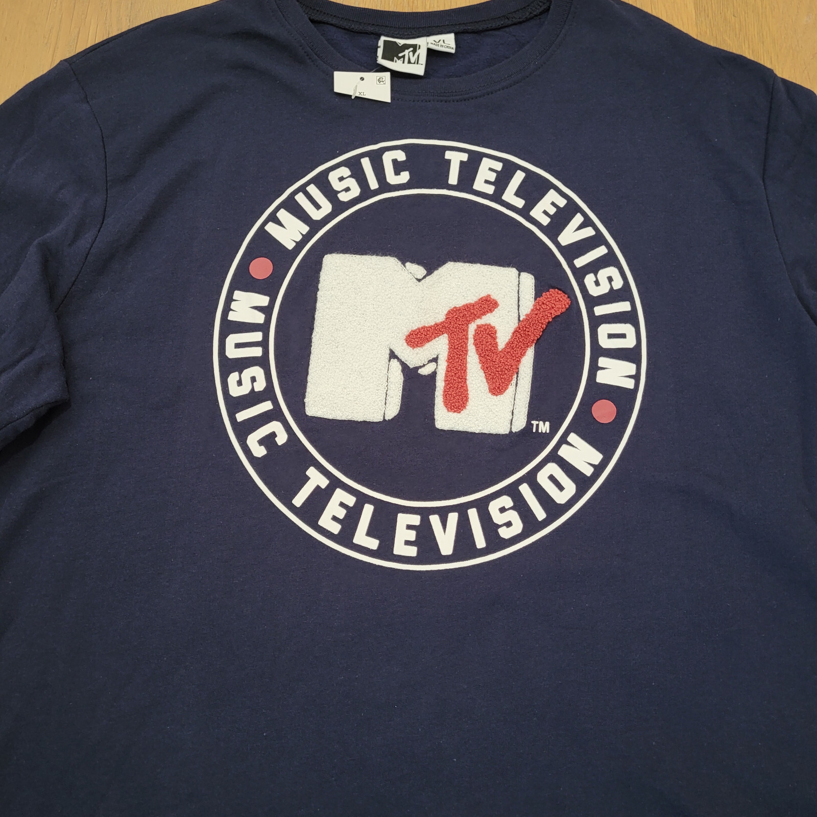 MTV T Shirt Mens XL Long Sleeve Blue Crew Neck Pullover Music TV Graphic NEW