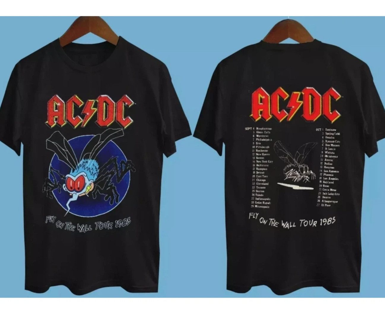 AC DC 1985 Fly On The Wall Tour Shirt Vintage Rock Band Mens Black Size S to 5XL