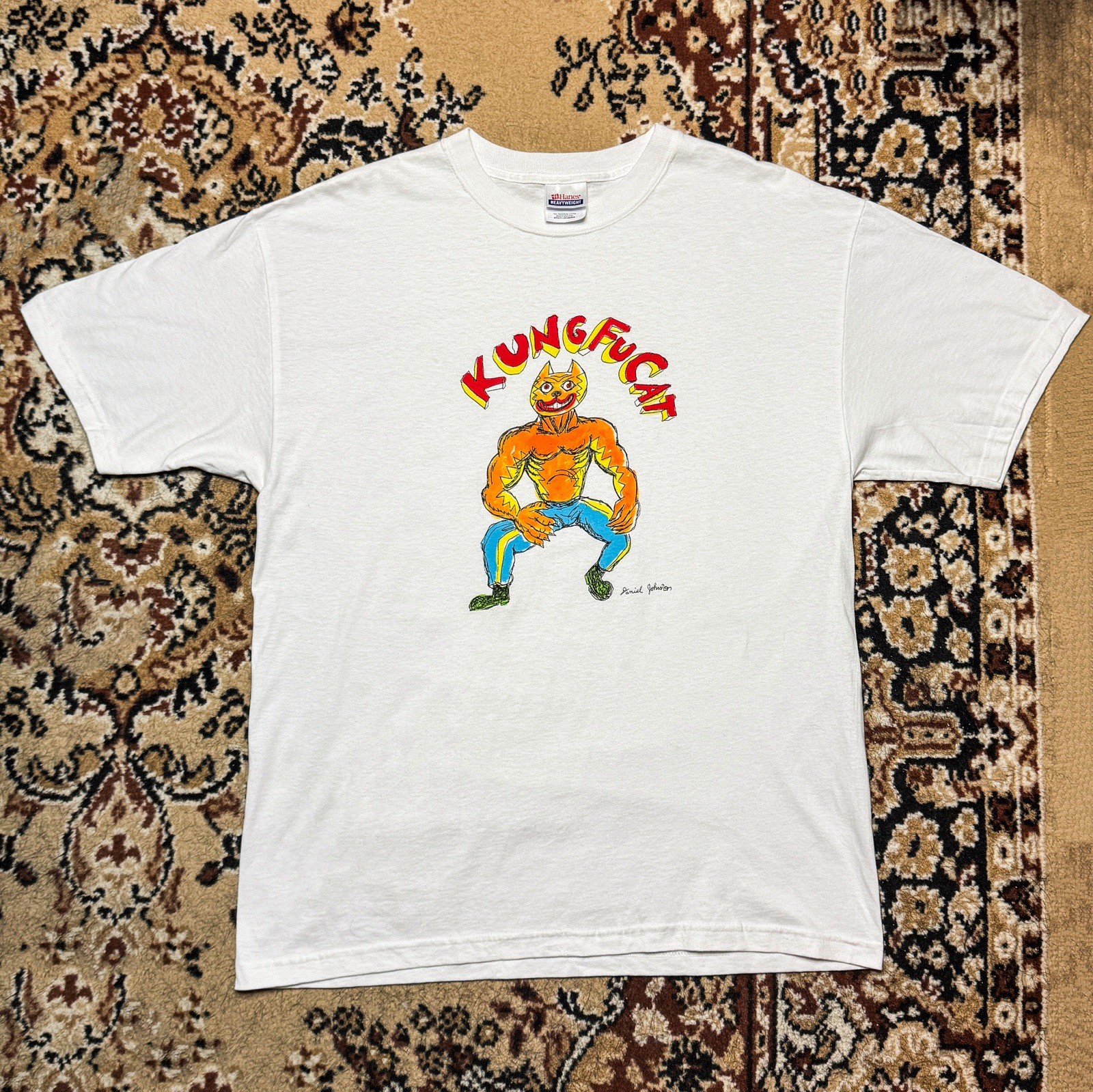 Vintage 00s Daniel Johnston “Kungfu Cat” Indie Acoustic RARE T-Shirt – Large
