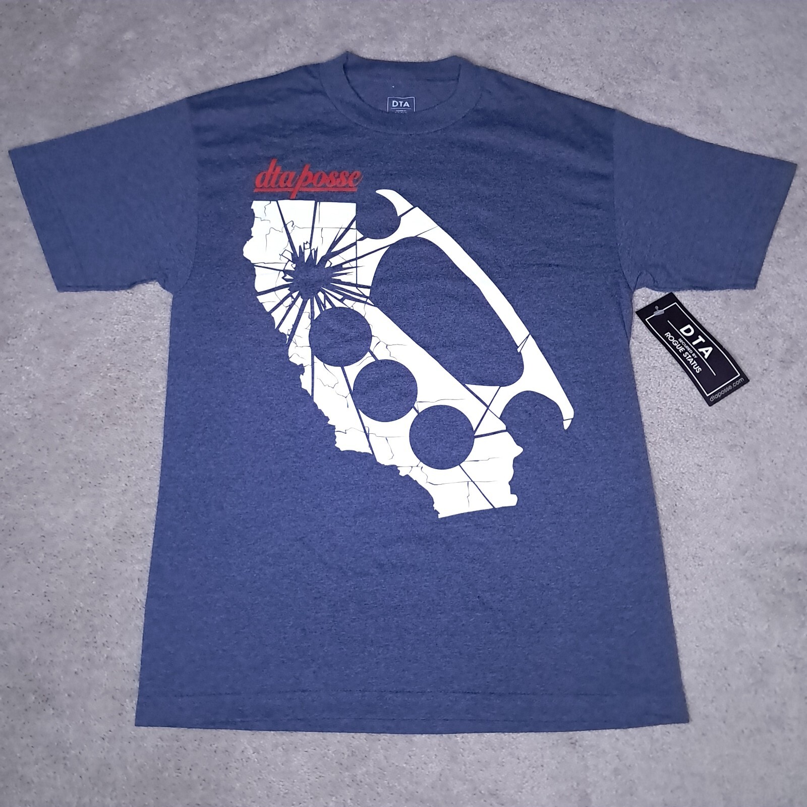 DTA Posse Rogue Status T-shirt Mens Medium Blue Brass Knuckles Rob Dyrdek Y2k