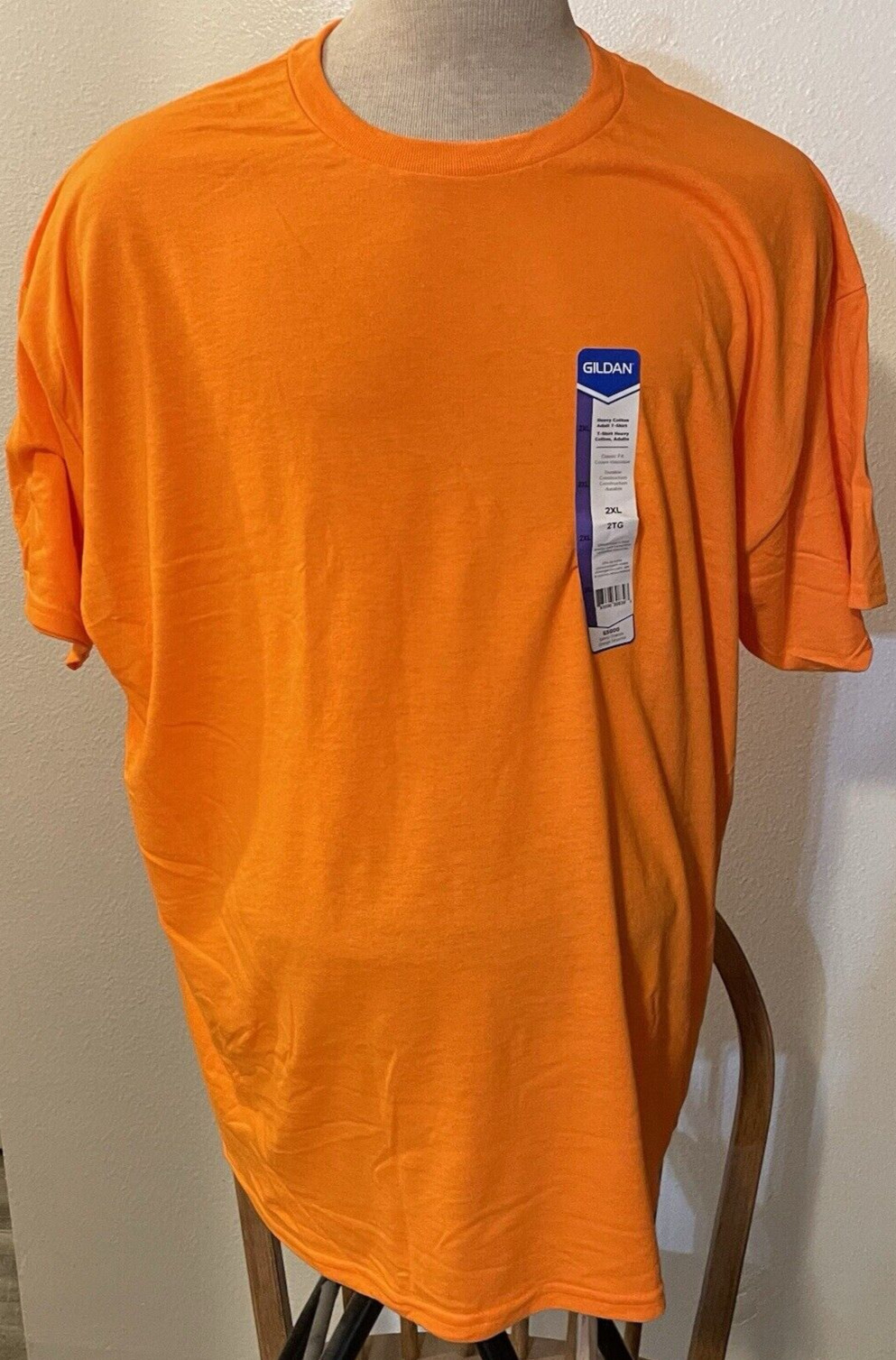 Adult T-Shirt 2XL Safety Orange Gildan Cotton Plain Solid Short Sleeve G5000