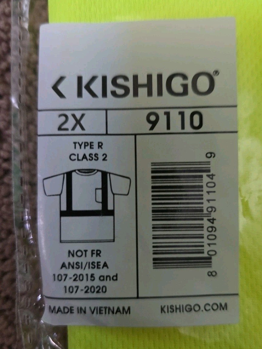 Kishigo 9110-9111 High-Performance Microfiber T-Shirt 2X Type R Class 2 New