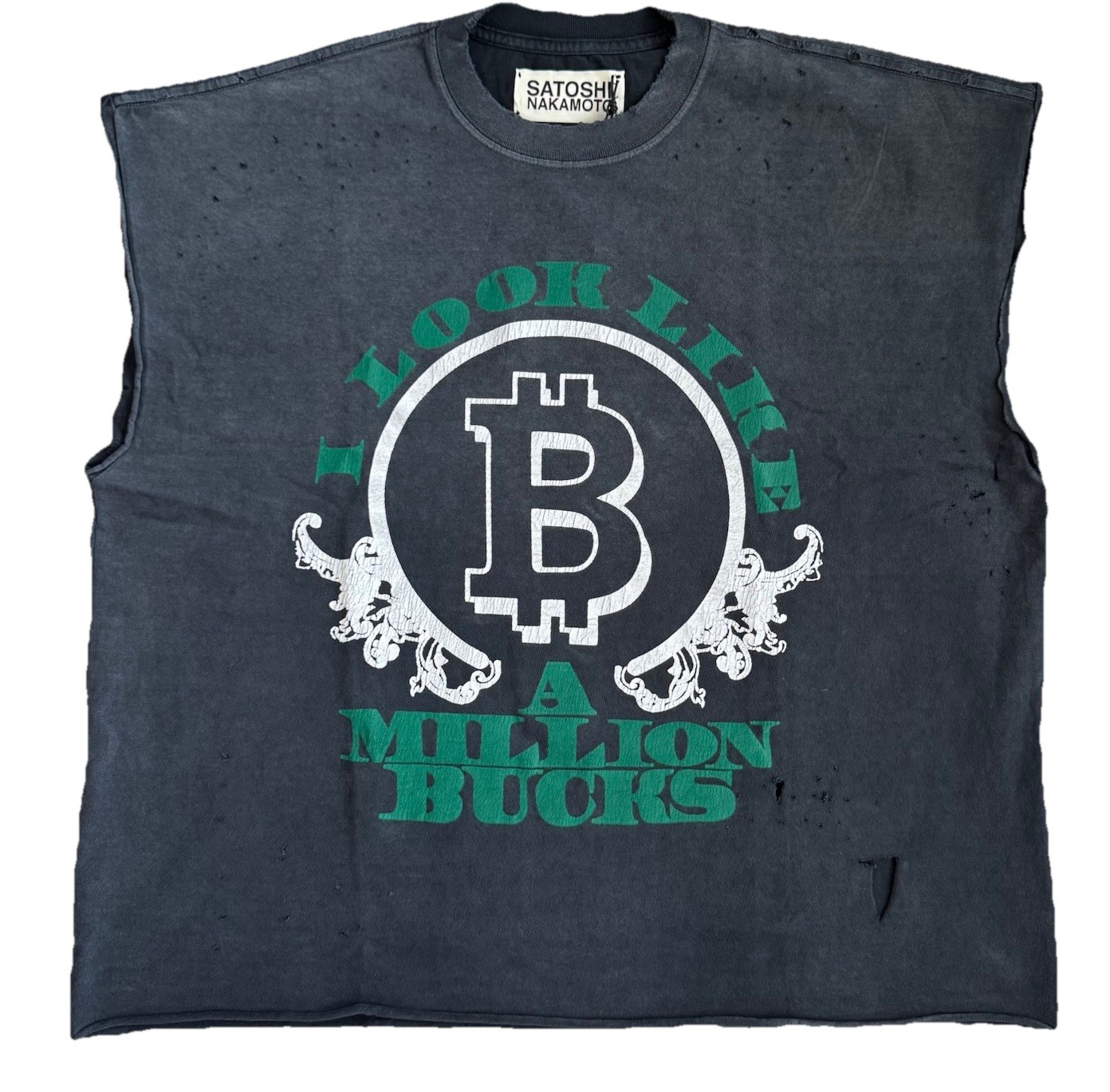 Satoshi Nakamoto – Million Bucks Cut-Off T-Shirt Size: L