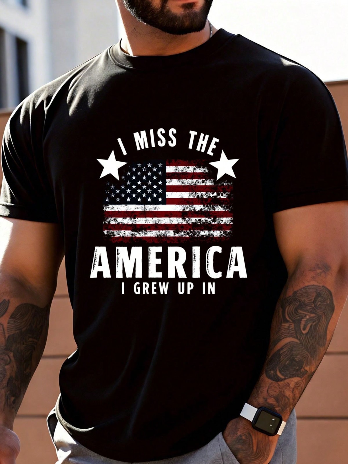 Patriotic Men’s T-Shirt – I Miss The America I Grew Up In, American Flag Print