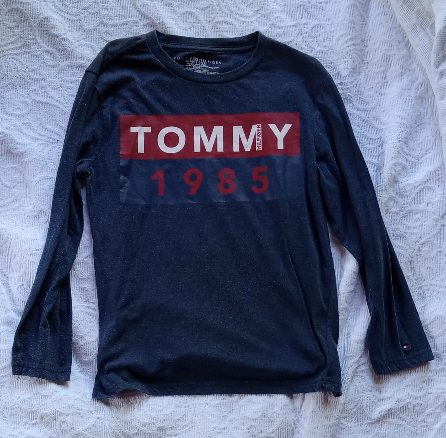 Tommy Hilfiger Tommy 1985 Logo Graphic Blue Long Sleeve Crew Neck T-Shirt Kids M