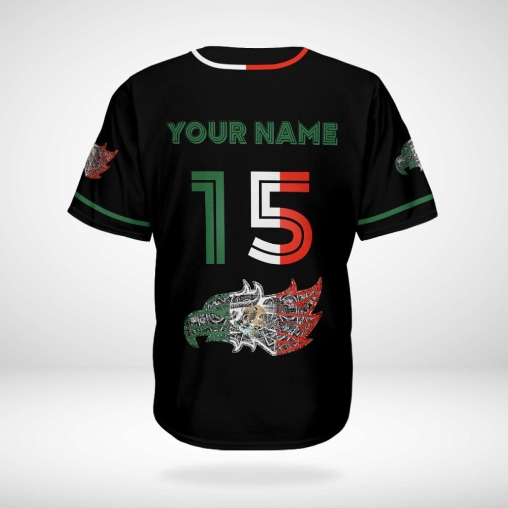 Mexico Baseball Shirt – Aztec Eagle, Flag, Customizable Name & Number