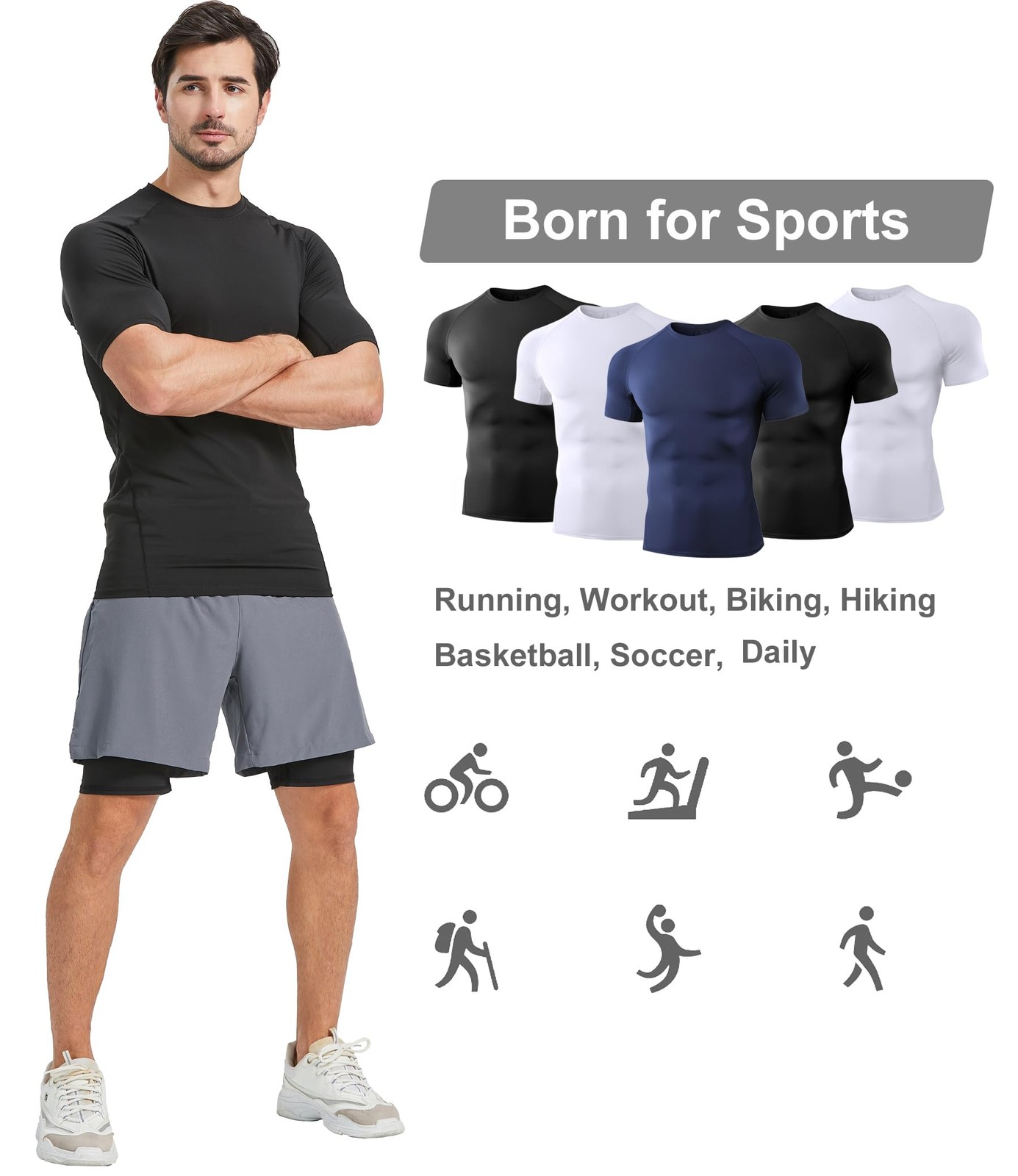 5 Pack Men’s Compression Shirts Short Sleeve Cool Dry Sports Athletic Workout…