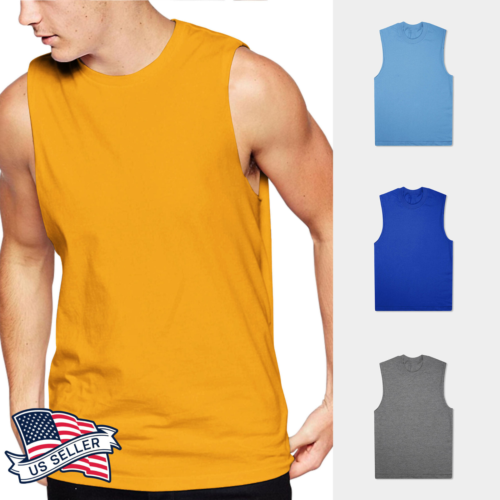 Mens Tank Top Muscle Gym Sleeveless Plain T Shirts Tee S-3XL Cotton Casual Solid