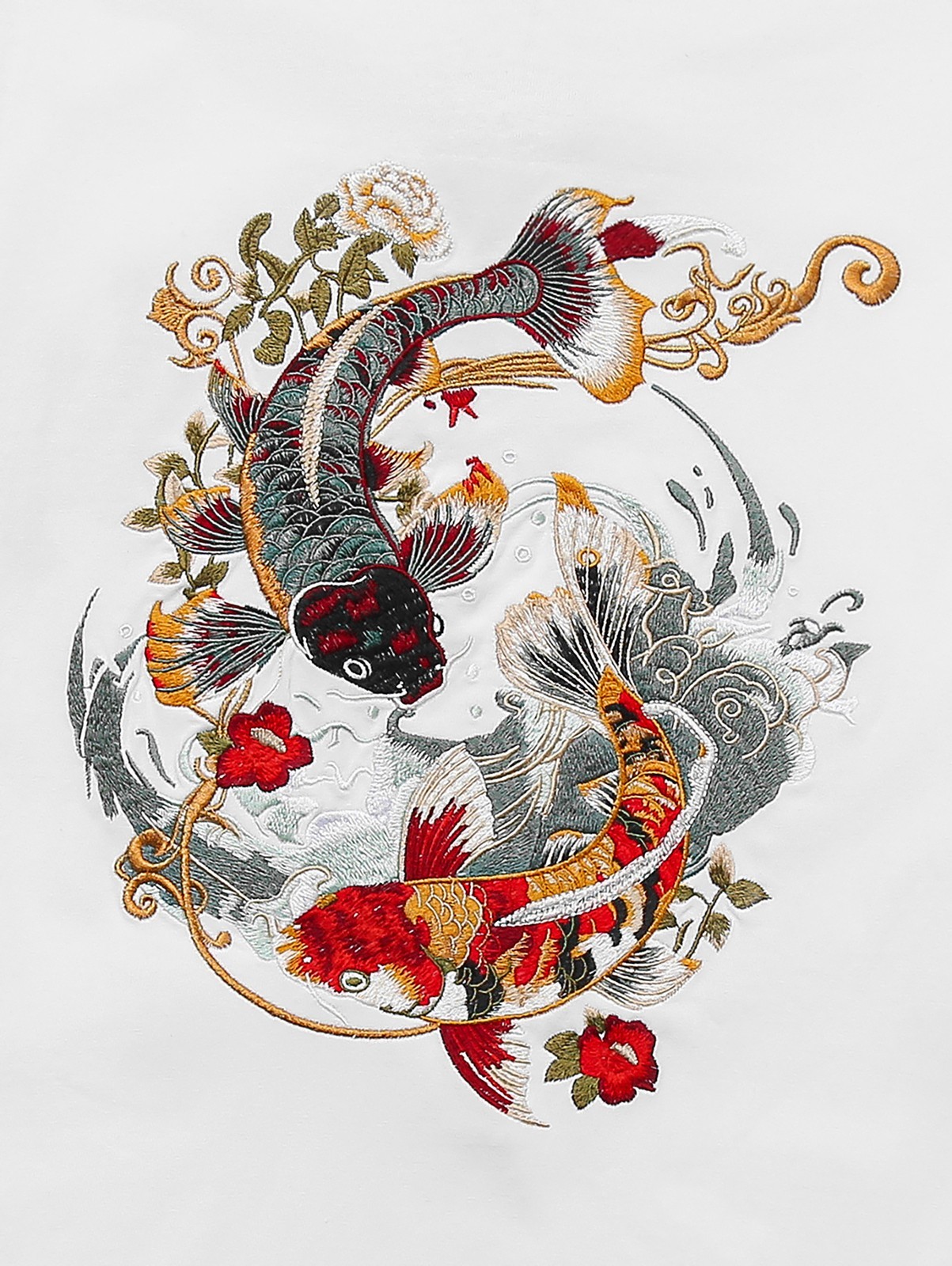 Niepce Japanese Streetwear Embroidery T-shirt Koi Graphic Tee for Men