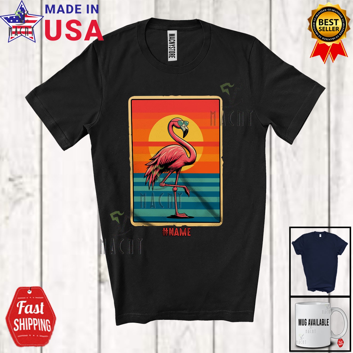 Custom Name Retro Flamingo Sunglasses 70s 80s 90s; Lovely Summer Flamingo Shirt