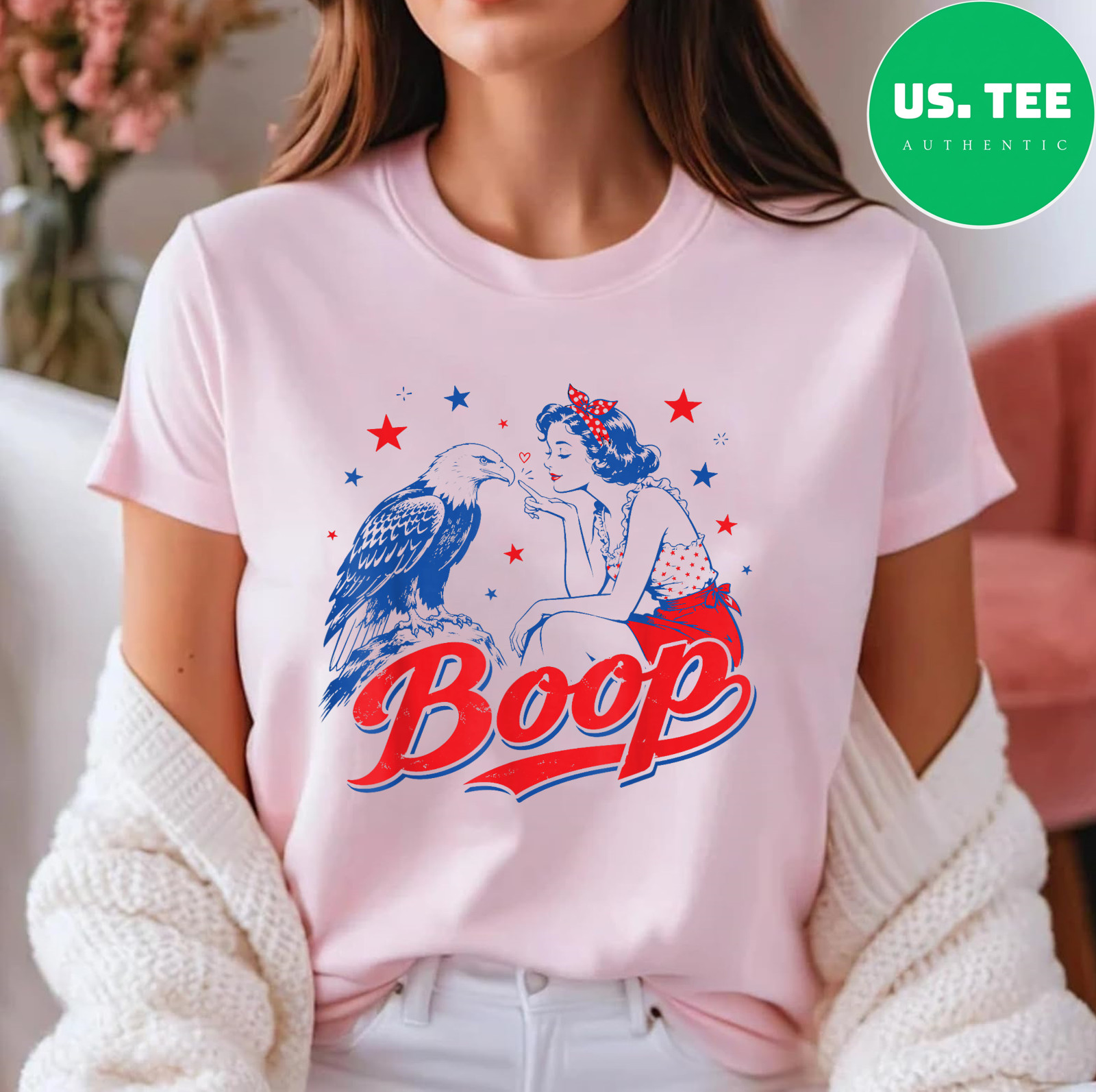 Funny Hand Boop Nose Girl Eagle Funny Patriotic 4th of July T-Shirt