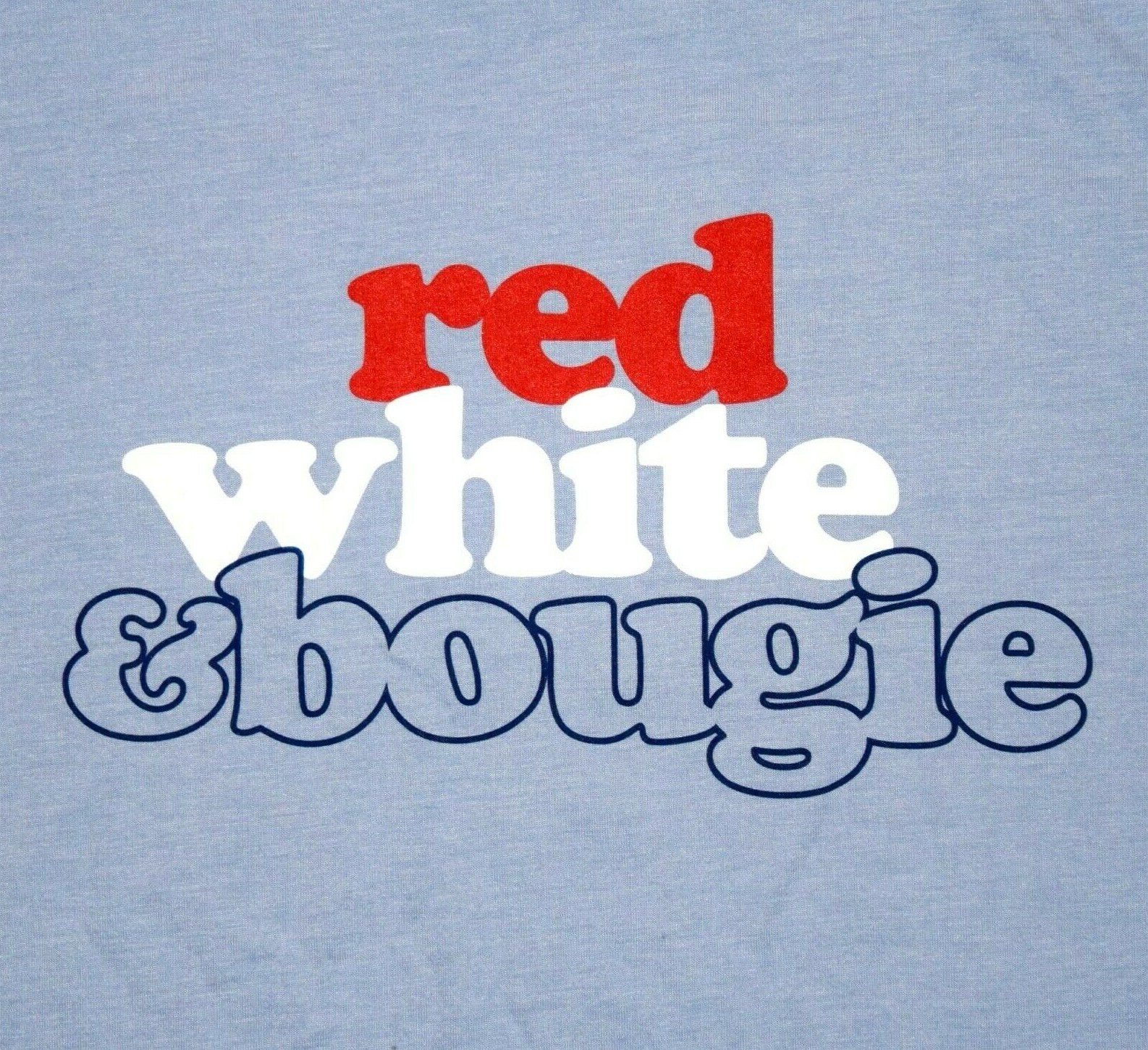 Red, White & BOUGIE Men’s Size MEDIUM T-Shirt, Sky Blue, Bella + Canvas, FUN NEW