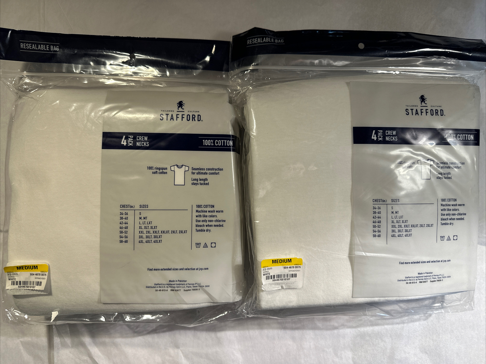 Stafford 8-Pack Men’s 100% Cotton Super Soft Crew-Neck T-Shirts White(Medium Sz)