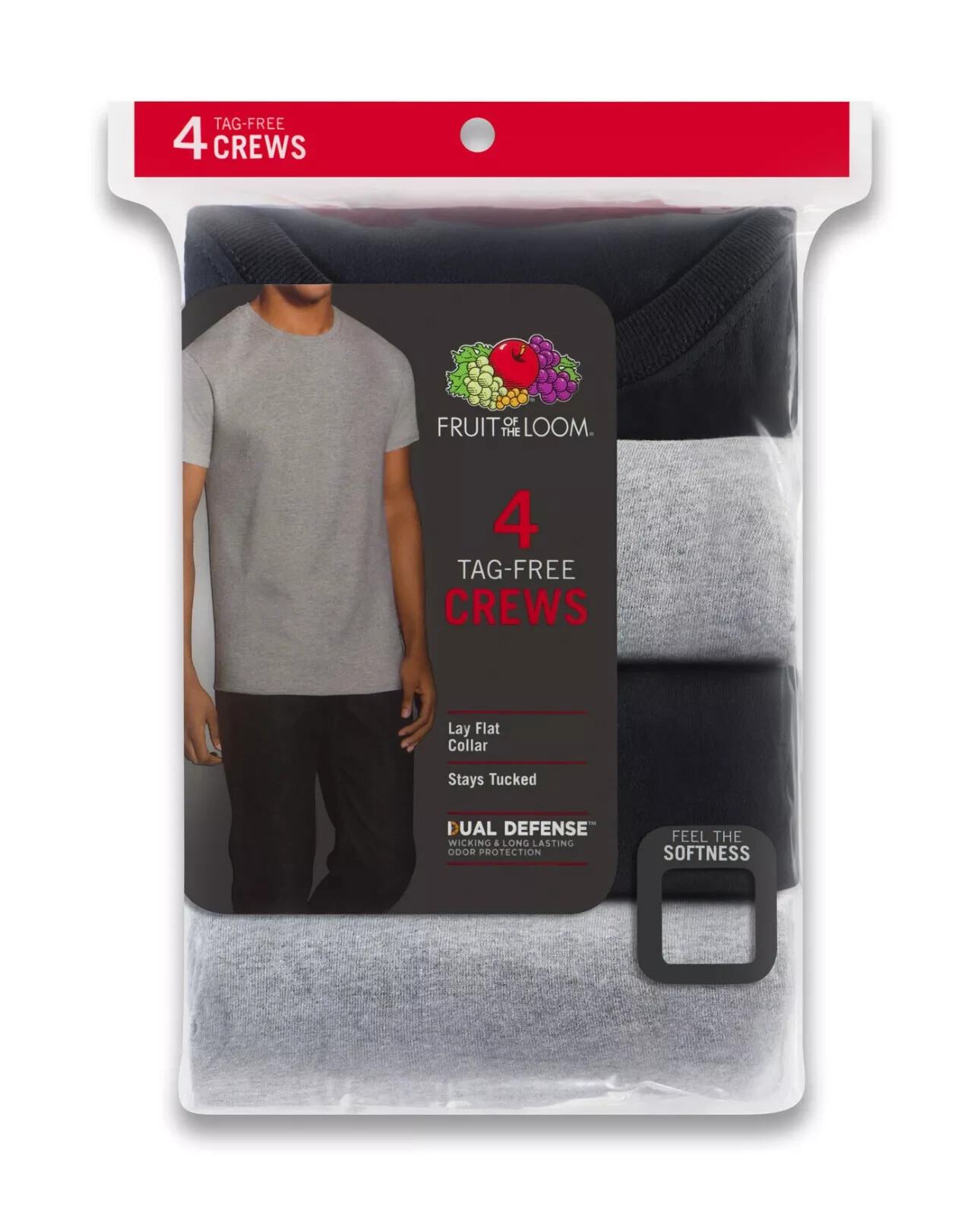 Fruit of the loom Crew T-Shirt 4-Pack Black and Grey