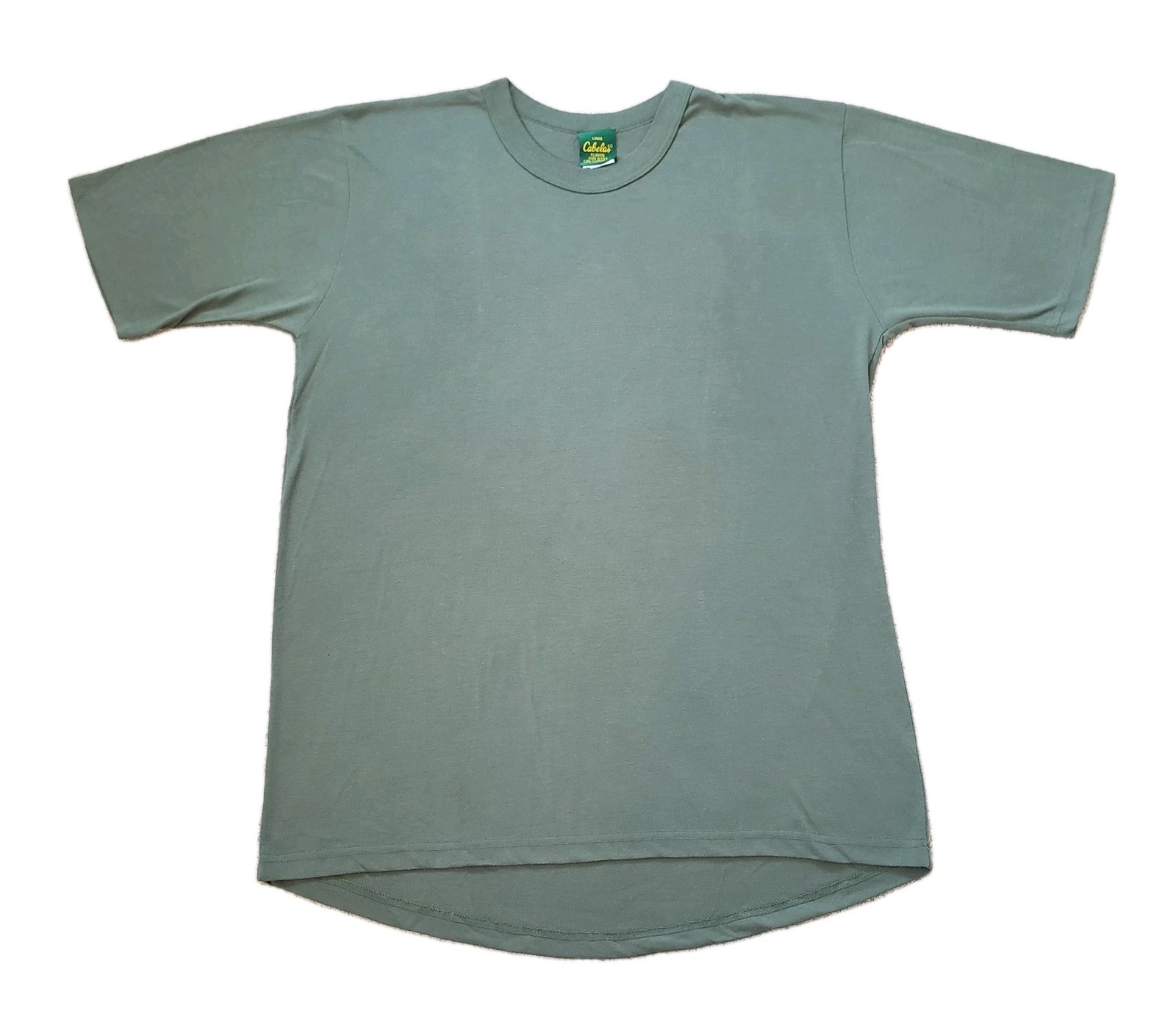 Vintage 90s Cabelas Plain Sz Large USA Made Olive Green T-Shirt Blank Outdoors