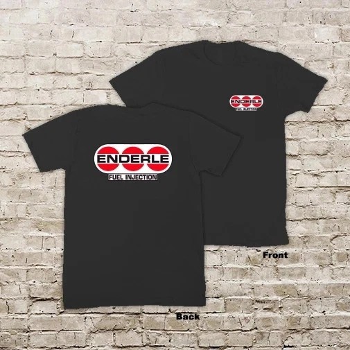 ENDERLE FUEL INJECTION AUTO RACING DRAG RACE HOT RAT ROD BLACK T SHIRT Reprint