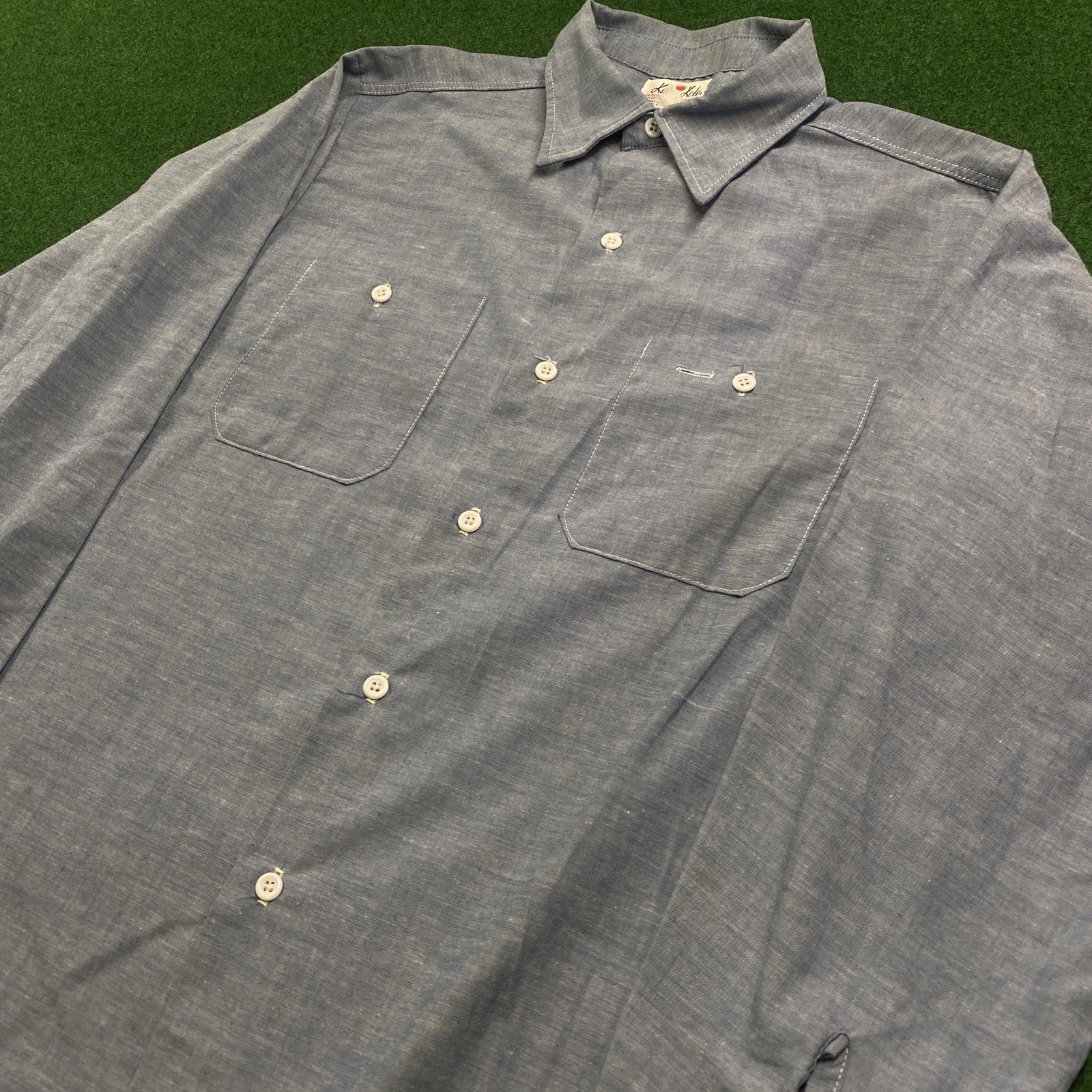 Vintage 60S King Kole Chambray Shirt Mens L Blue Denim Selvedge Cotton Work USA