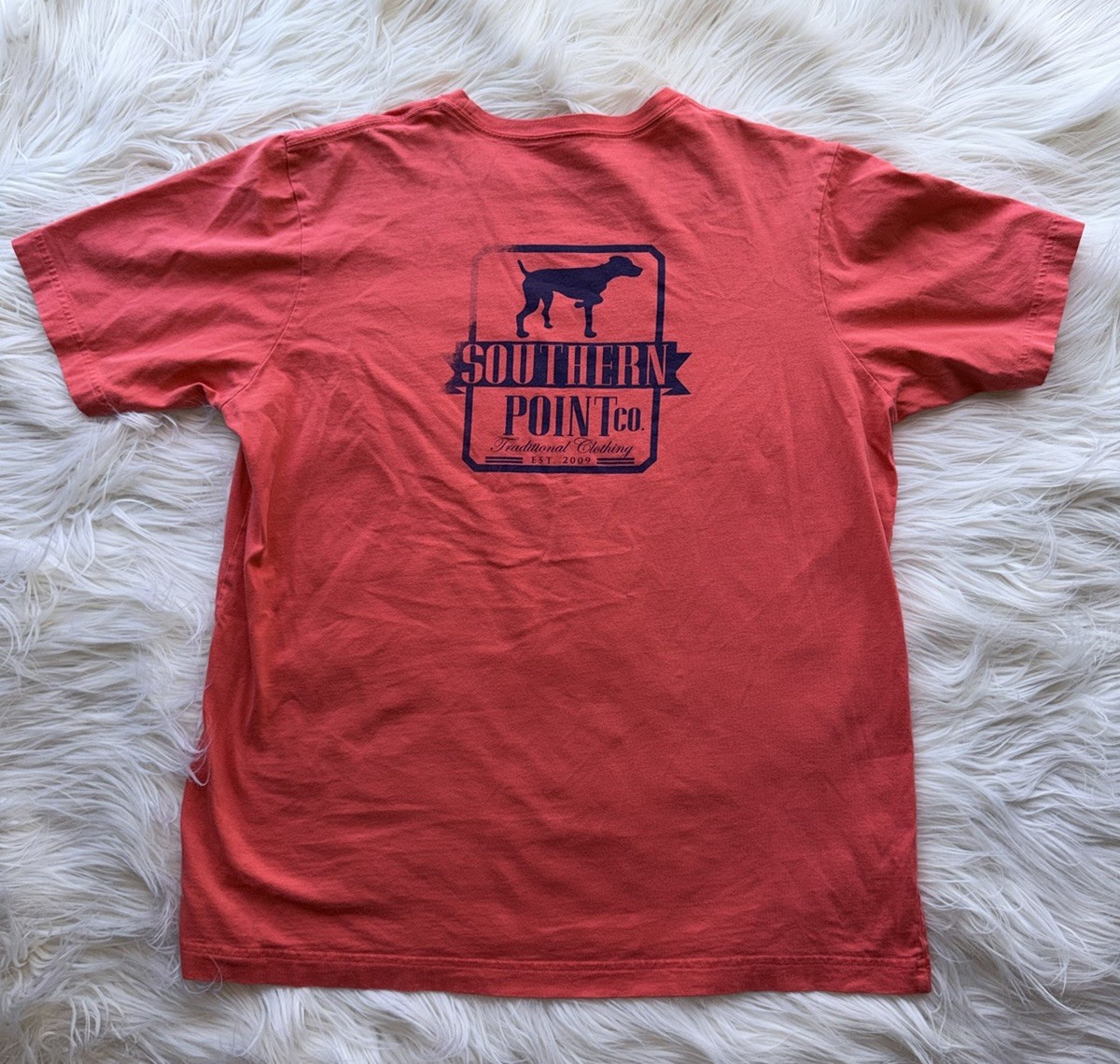 Southern Point Co Men’s L Salmon Logo Pocket Tshirt 100% Cotton Preppy