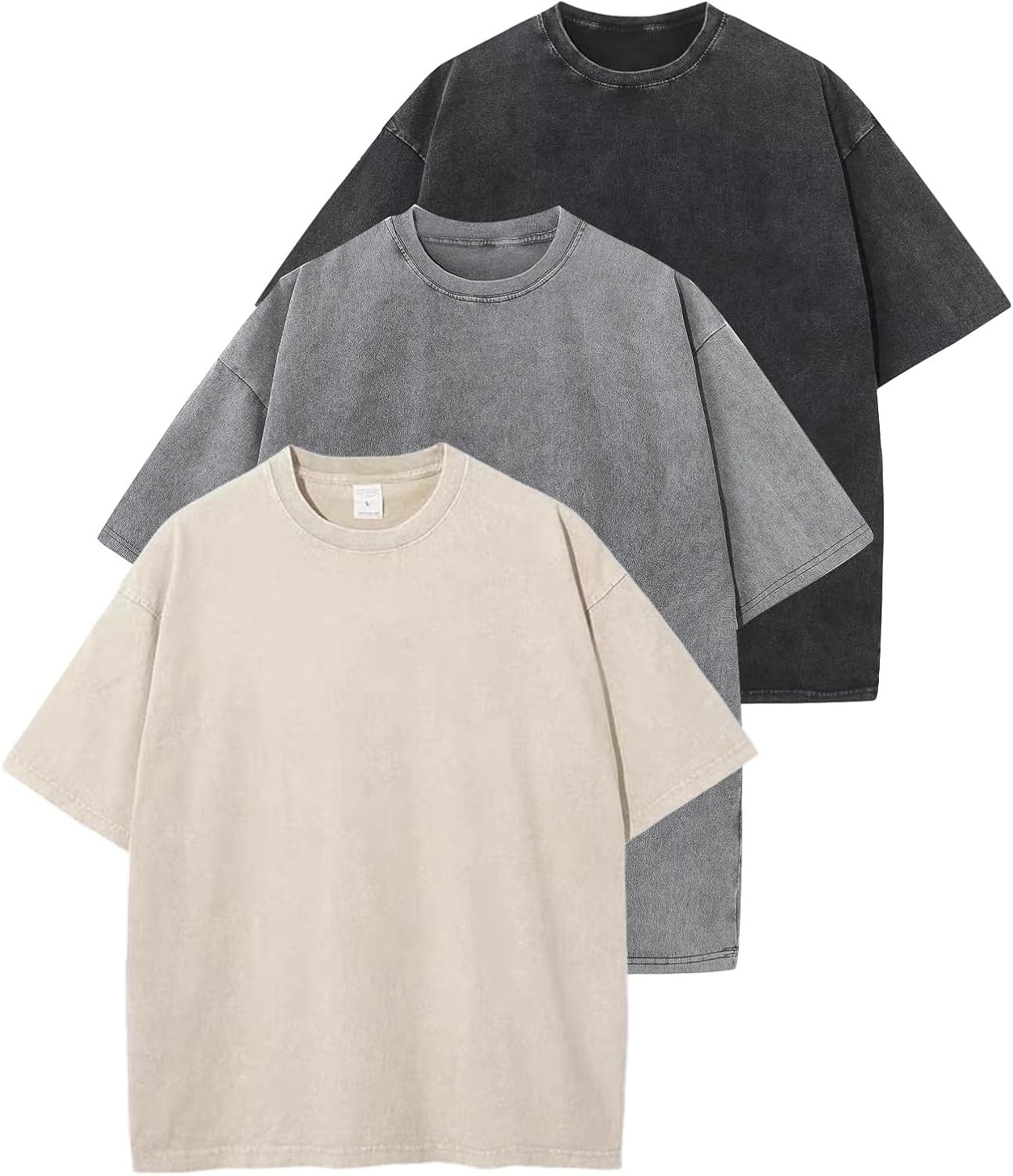 3 Pack Men’s Oversized Vintage T-Shirts – Loose Fit Casual Short Sleeve Tops