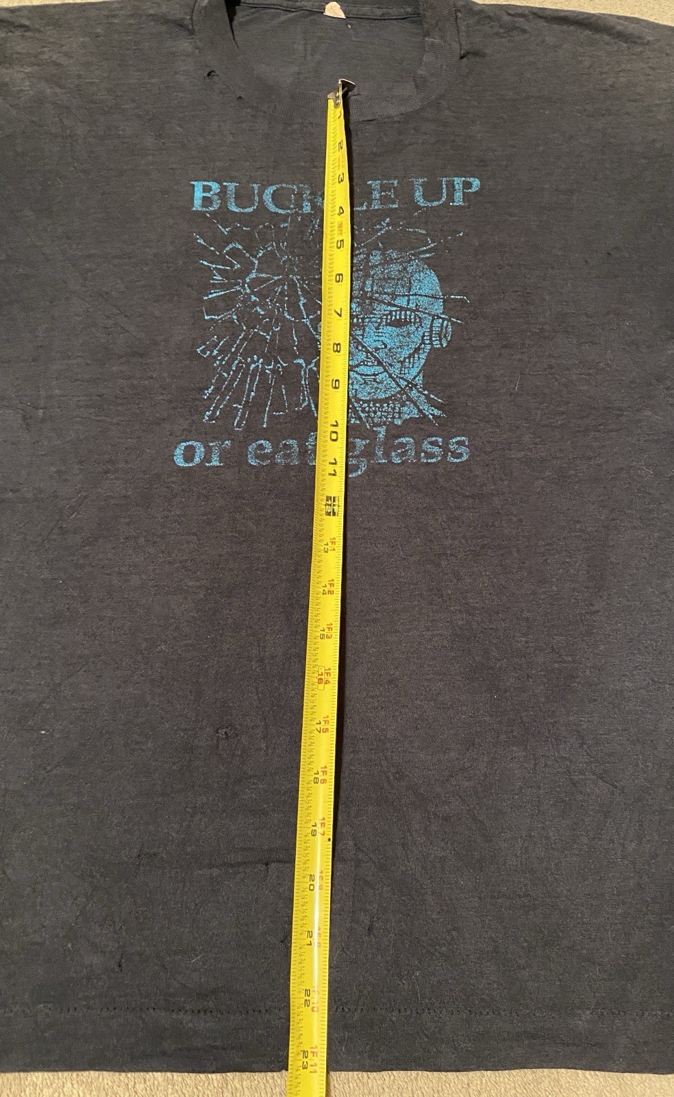 Vintage 1980s Buckle Up or Eat Glass Crash T Shirt men’s large Distressed