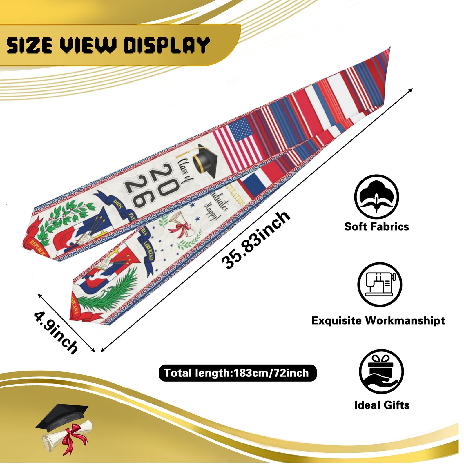 Dominican Republic Graduation Sash, Dominican Republic American Flag Graduati…