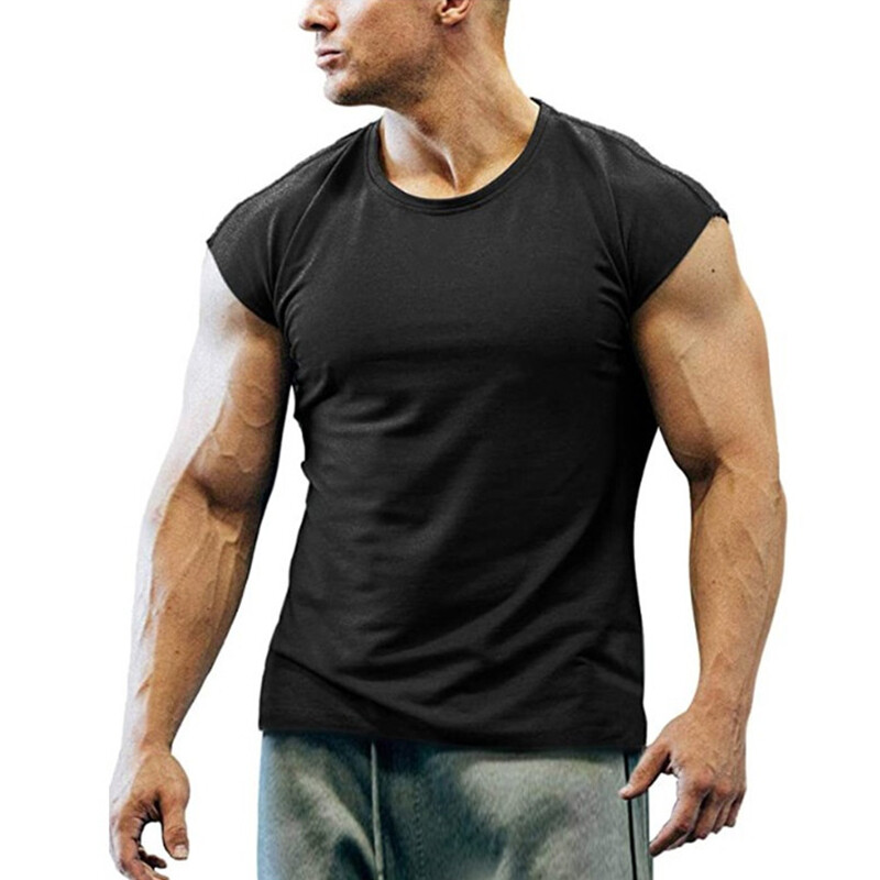 Mens Crew Neck Workout Tops Bodybuilding T Shirt Fitness Gym Muscle Tee Pullover