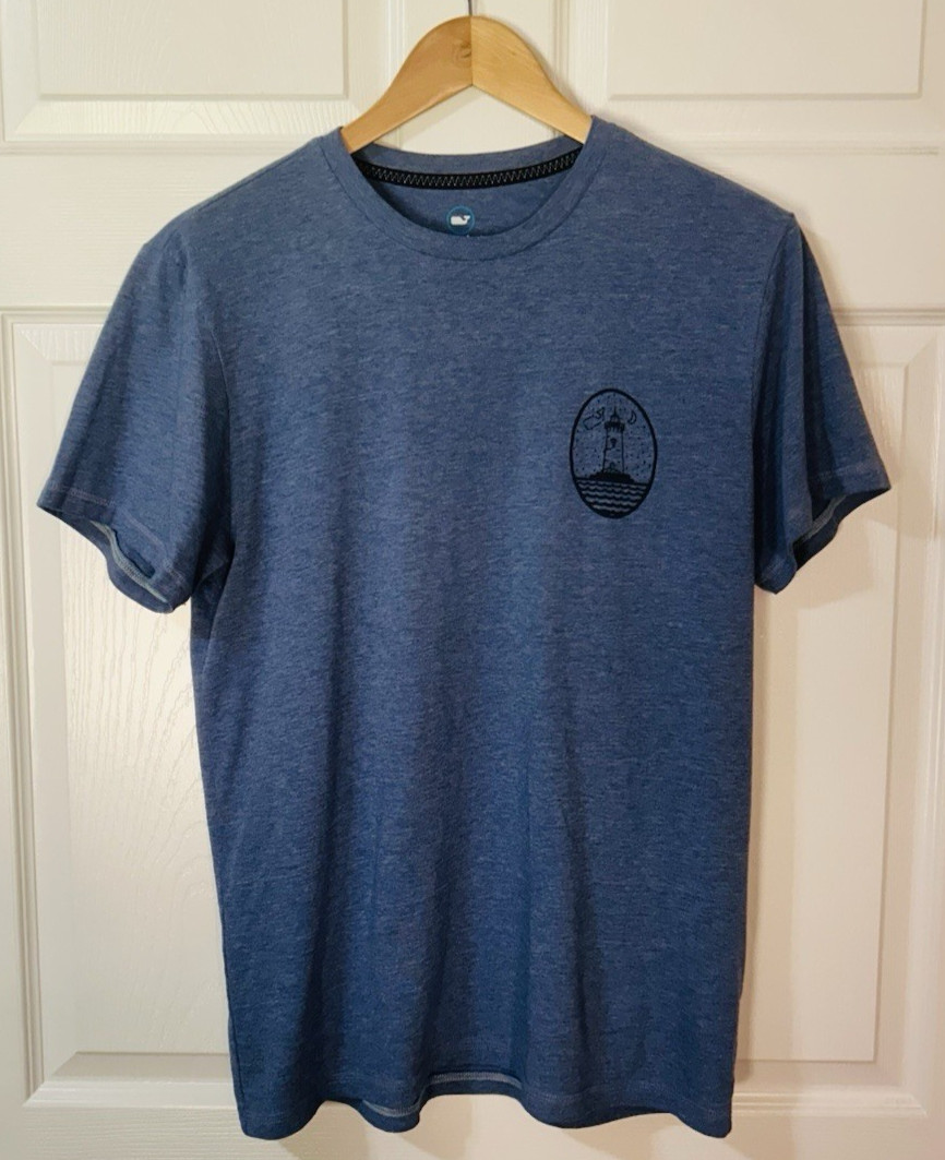 Vineyard Vines Men’s Medium Blue Dunes Tee Cotton Blend T-Shirt Lighthouse