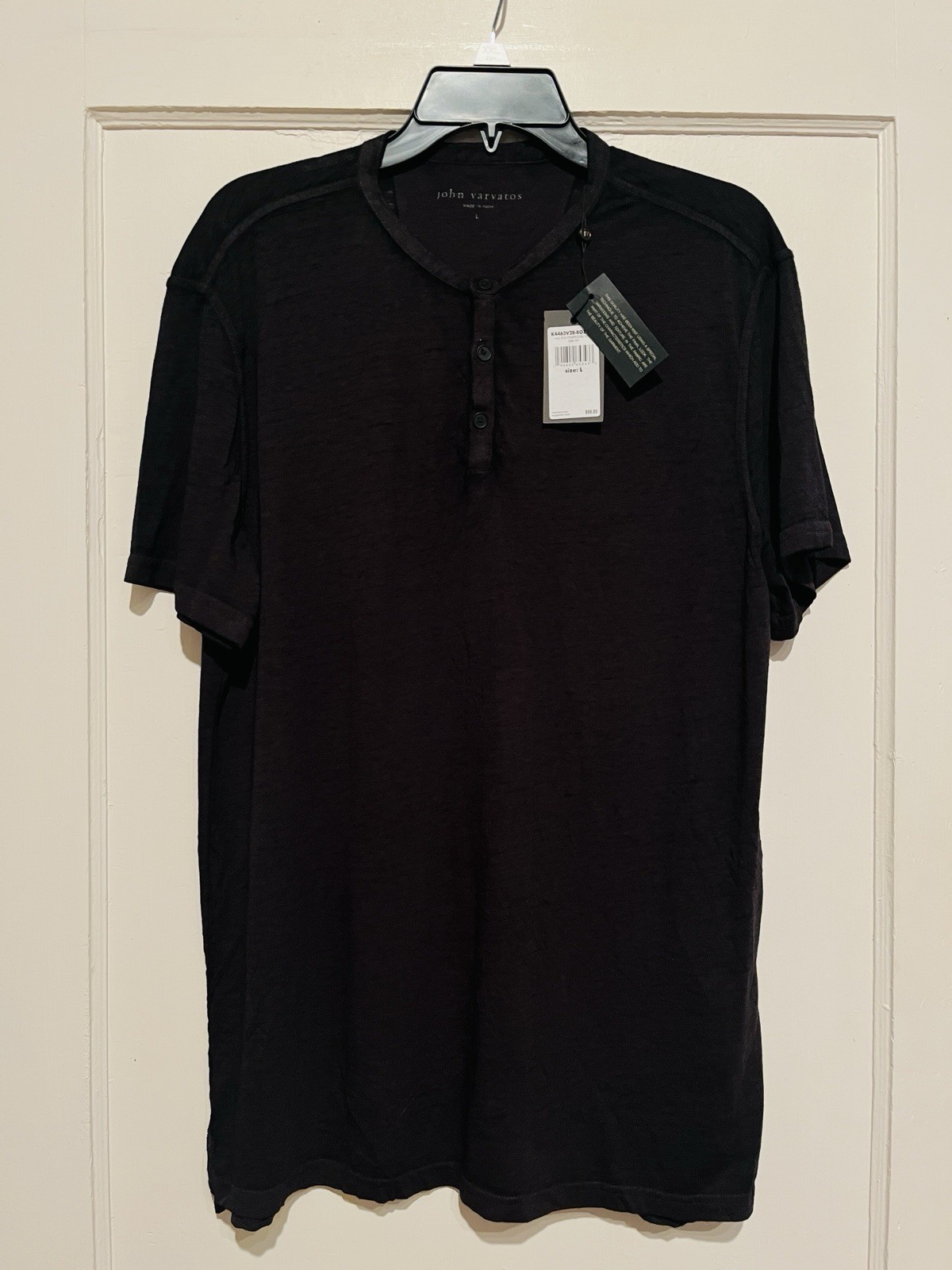 John Varvatos USA Men Charcoal Grey Heather Short Sleeve Duke Henley – NWT