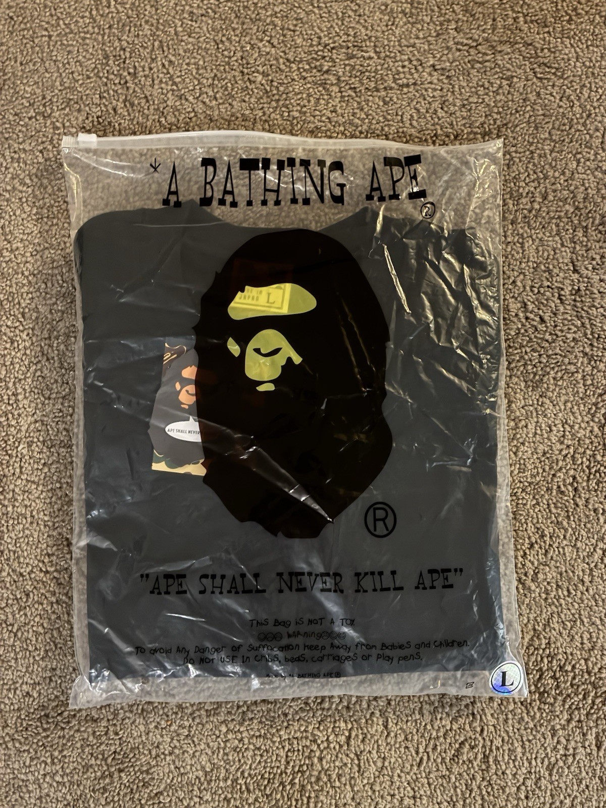 A Bathing Ape BAPE Black Camo Ape Head Logo Crew Neck Short Sleeve Tee L