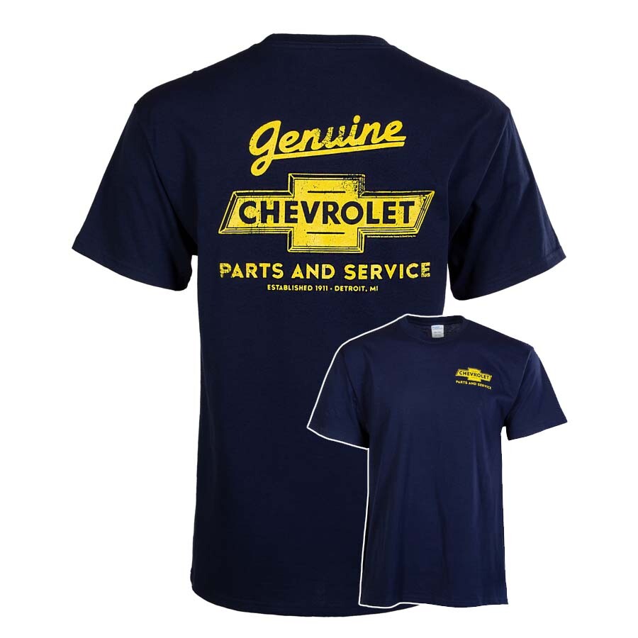 Chevrolet Genuine Parts & Service Graphic Cotton T-Shirt Blue Official Licensed