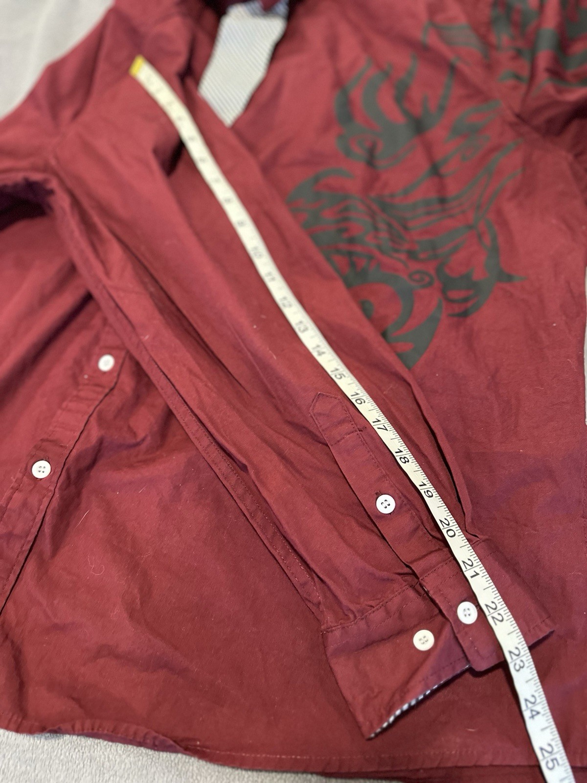 Coofandy mens Sz: 3xl Causal Button Up Dress shirt Maroon black tribal graphic