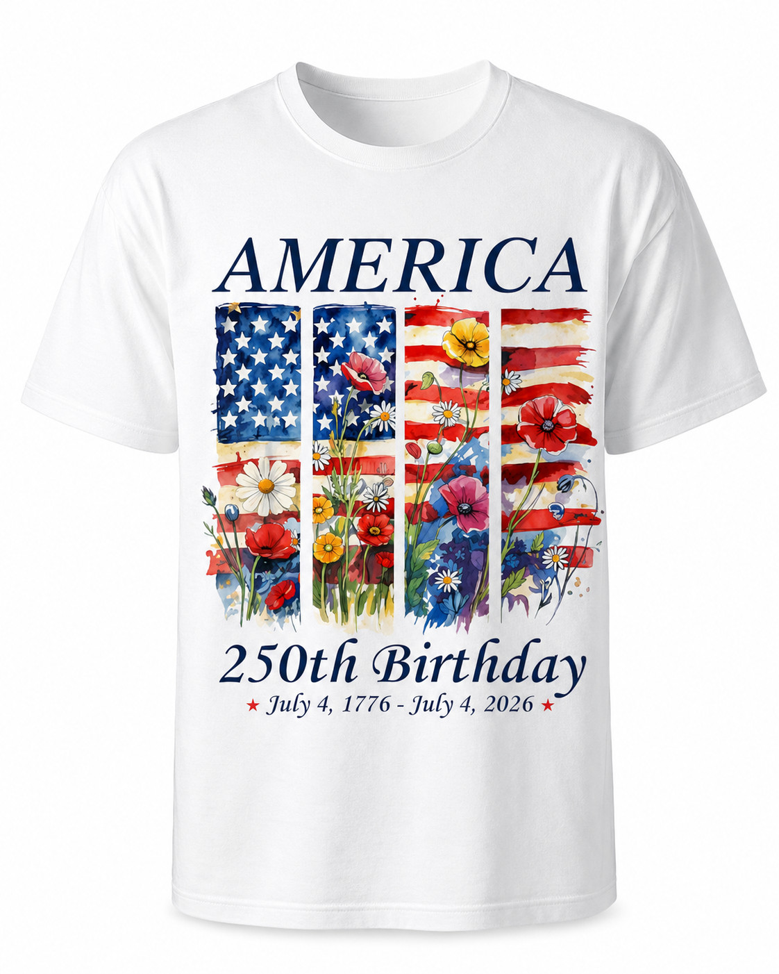 America 250 Years Flag Floral Graphic T-Shirt, 250th Anniversary Patriot Shirt