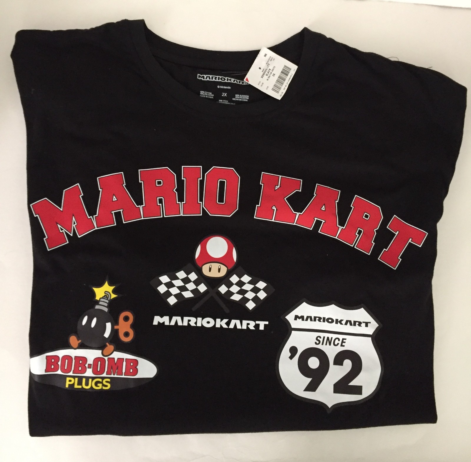 Nintendo Mario Kart Since ’92 Screen Print Both Sides Men’s 2X Black T-Shirt NWT