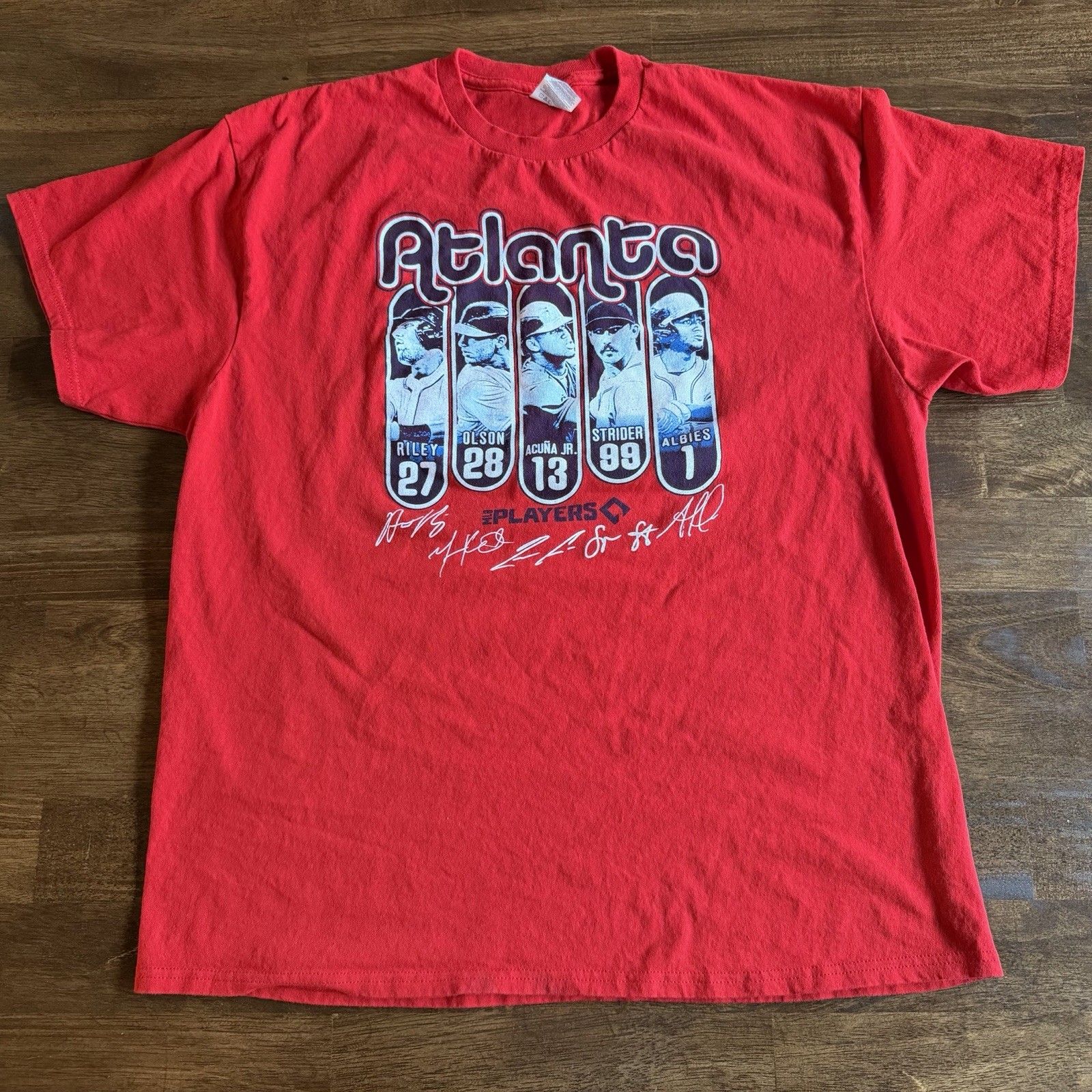 Atlanta Braves MLB Players Delta Pro Weight Mens Large Red T-shirt Signatures