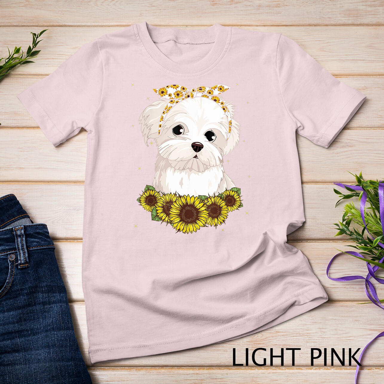 Girls Women Mom Maltese Dog Sunflower Gift T-Shirt Unisex T-shirt