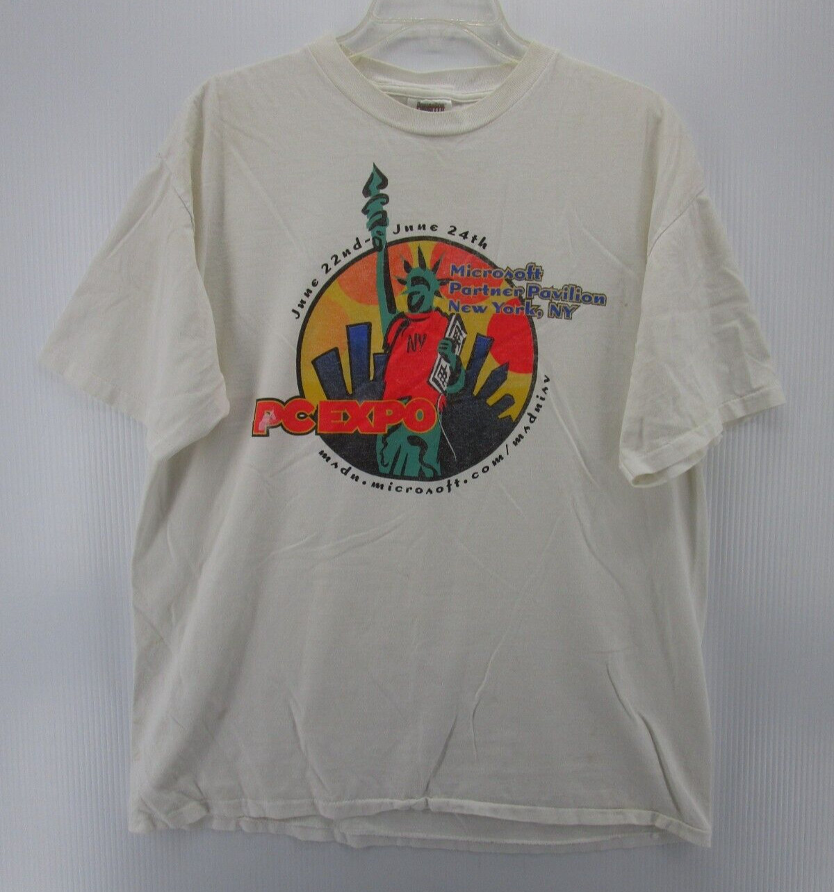 VINTAGE Microsoft Shirt Men XL White Windows 2000 PC Expo Statue Of Liberty NYC*