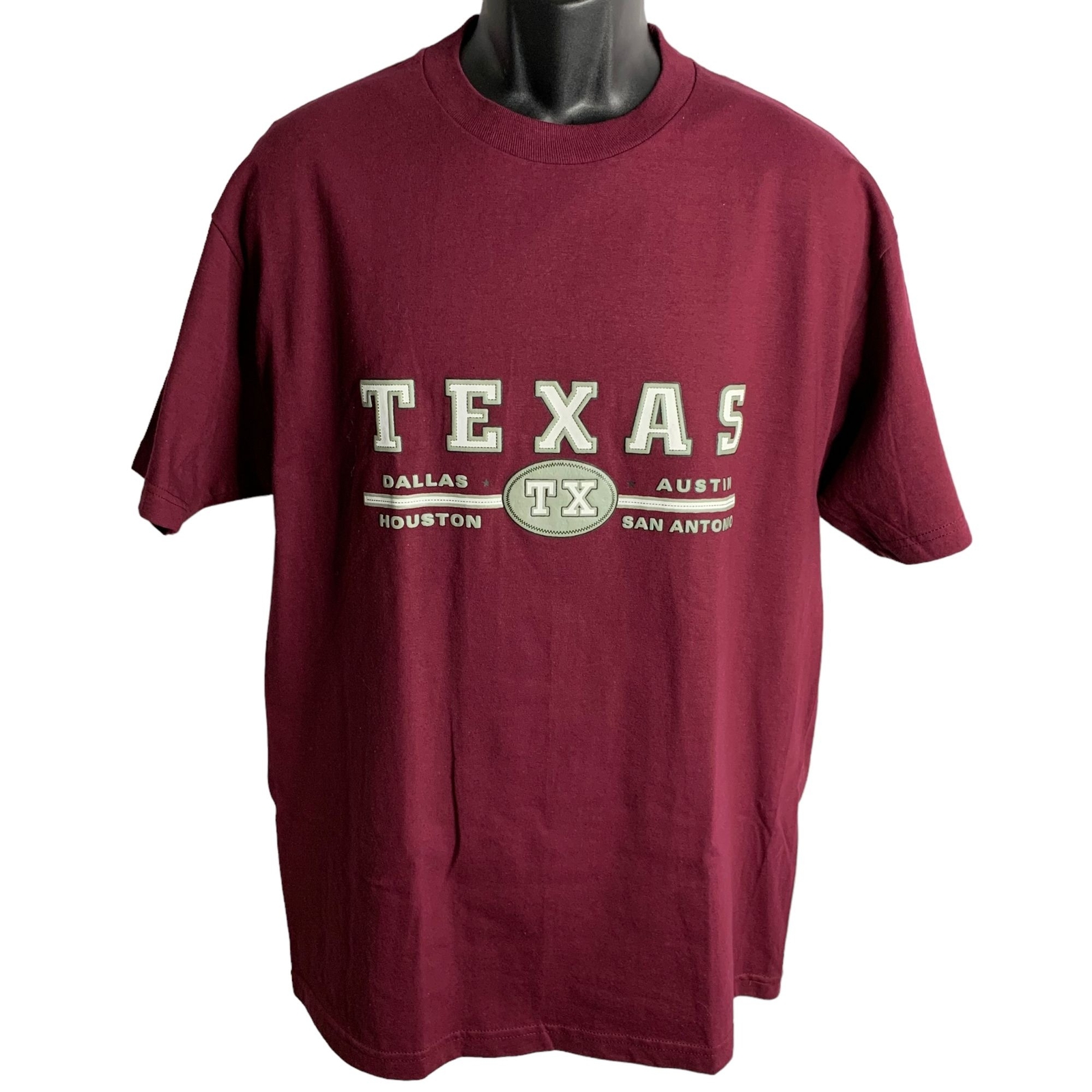 Texas Short Sleeve Crewneck T Shirt L Maroon Red Cotton Pullover Puff Vinyl