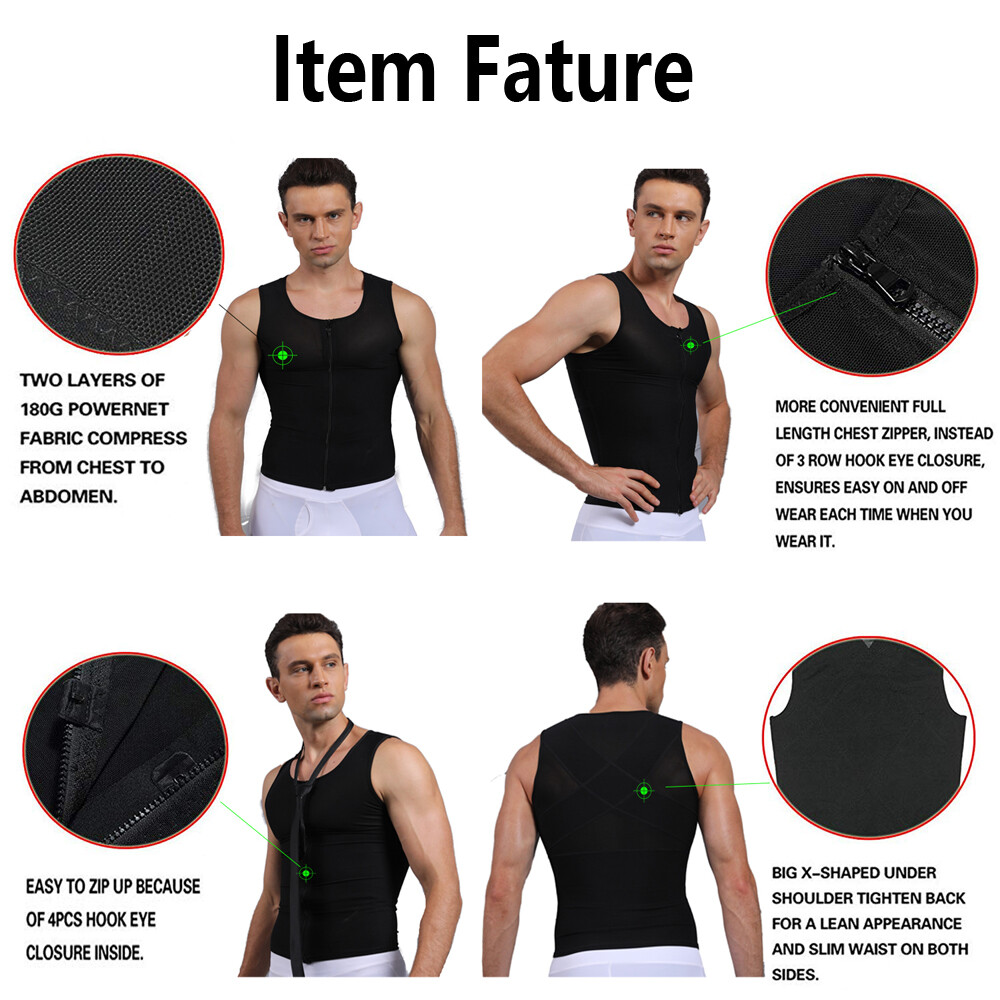 Mens Compression Vest Slimming Body Shaper Tummy Control Gynecomastia Undershirt
