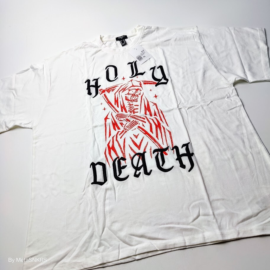 Forever 21 2XL Men’s T Shirt White Red Black Reaper Graphic Embroidered NWT