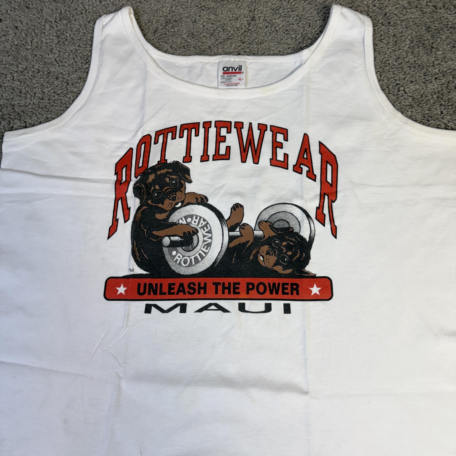 VTG 90s Rottiewear Shirt Mens L Tank Maui Rottweiler Muscle Body Building Gym