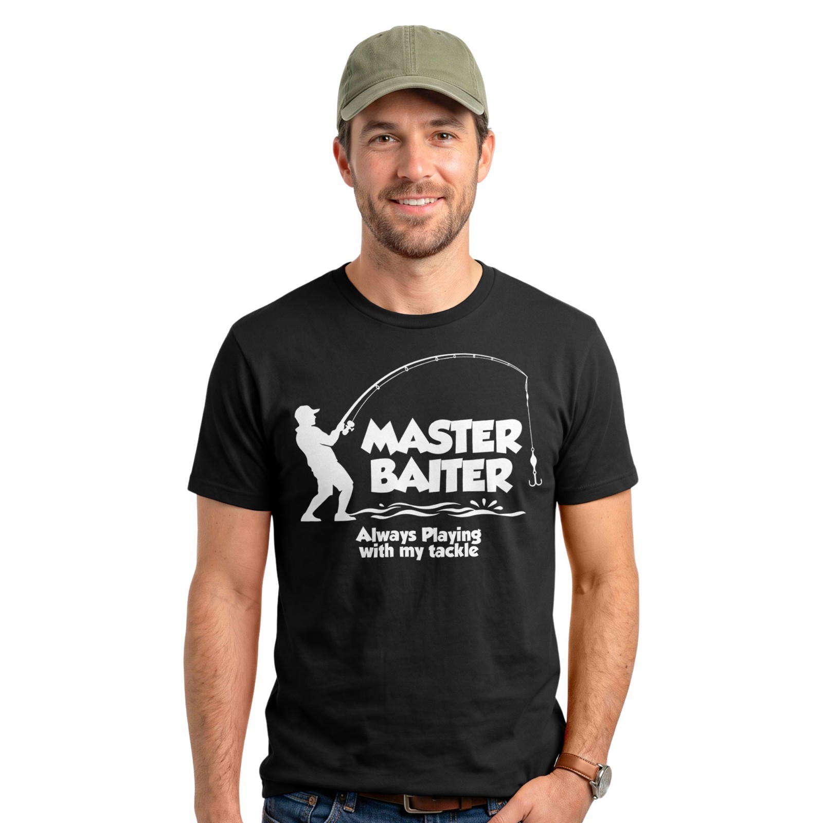 Funny Fishing Master Baiter T-Shirt Angler Fisherman Angling Dad Joke Tee