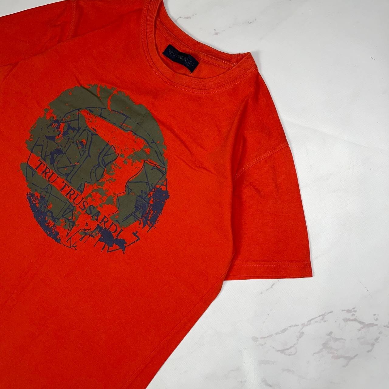 Vintage T-shirt Trussardi Big Logo Luxury tee Short Sleeve Red Size S