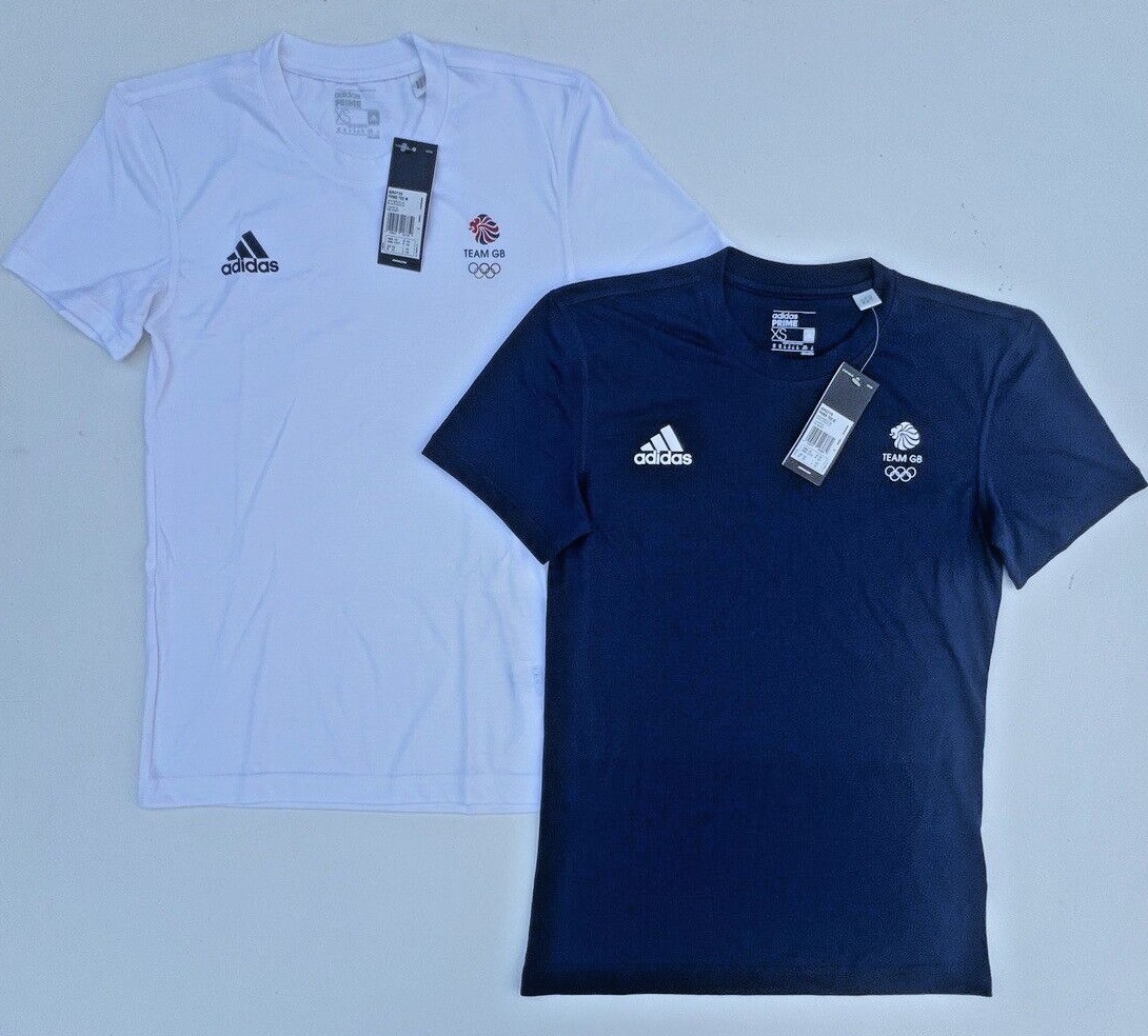 Adidas Training Shirt Team GB Olympic Tee Gym White Blue 2XS XS S M L XL 2XL 3XL